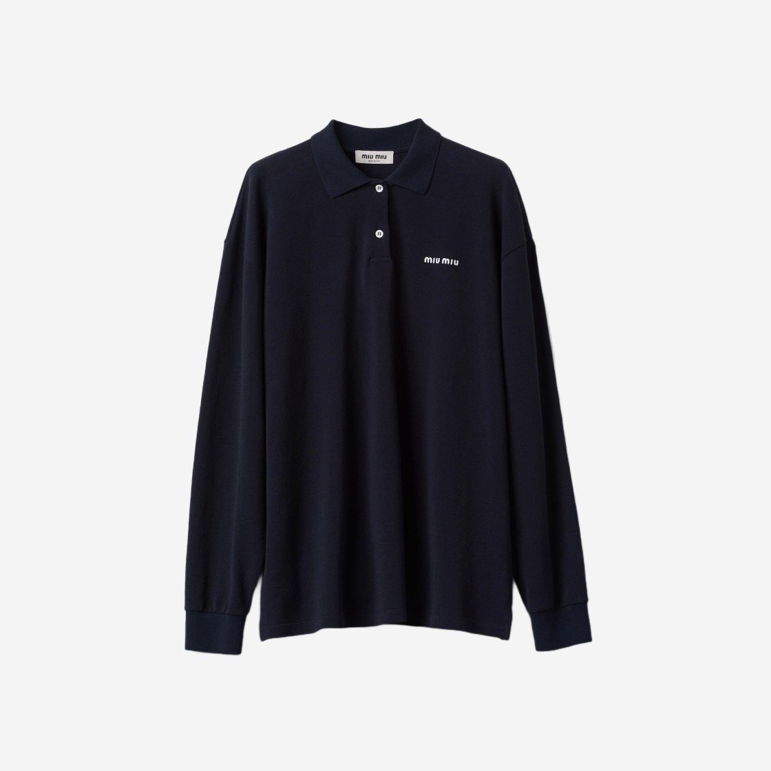 (W) Miu Miu Cotton Pique Polo Shirt Navy 상세 이미지 1