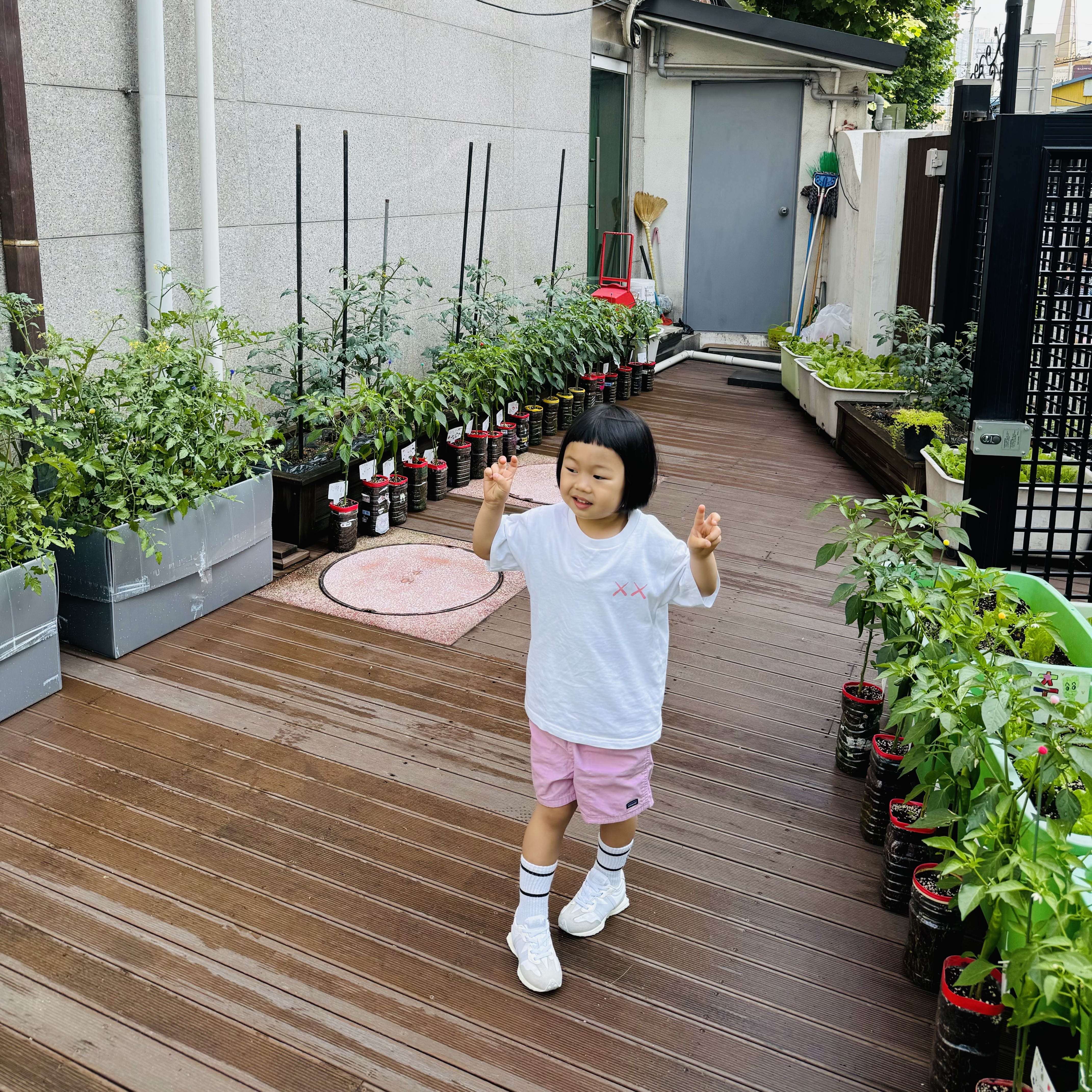 (Kids) Uniqlo UT x Kaws Short Sleeve Graphic T-Shirt White, (Kids) Patagonia Funhoggers Cotton Shorts Sunfade Pink 착용 스타일 - 1
