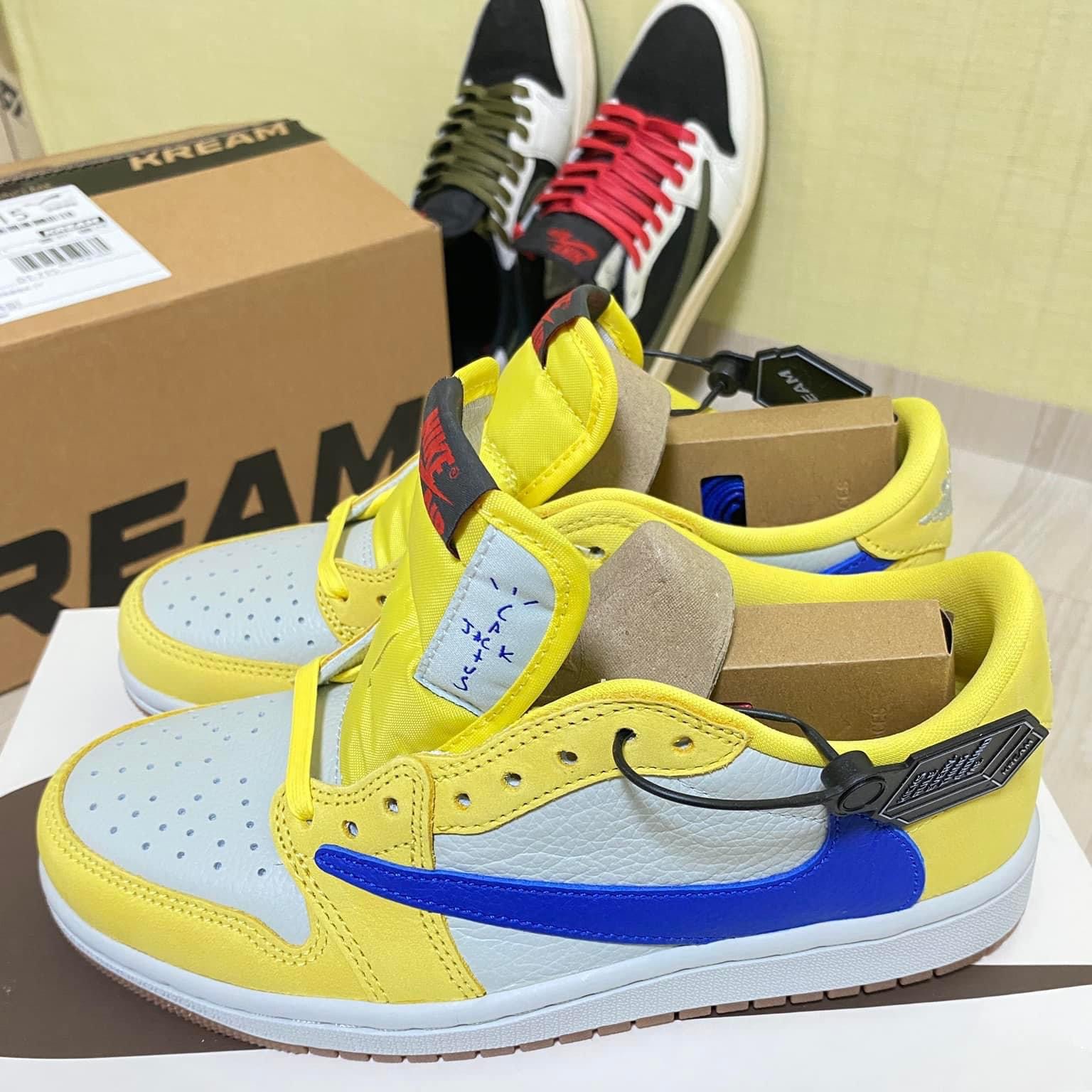 (W) Jordan 1 x Travis Scott Retro Low OG SP Canary, (W) Jordan 1 x Travis Scott Retro Low OG SP Medium Olive 착용 스타일 - 3