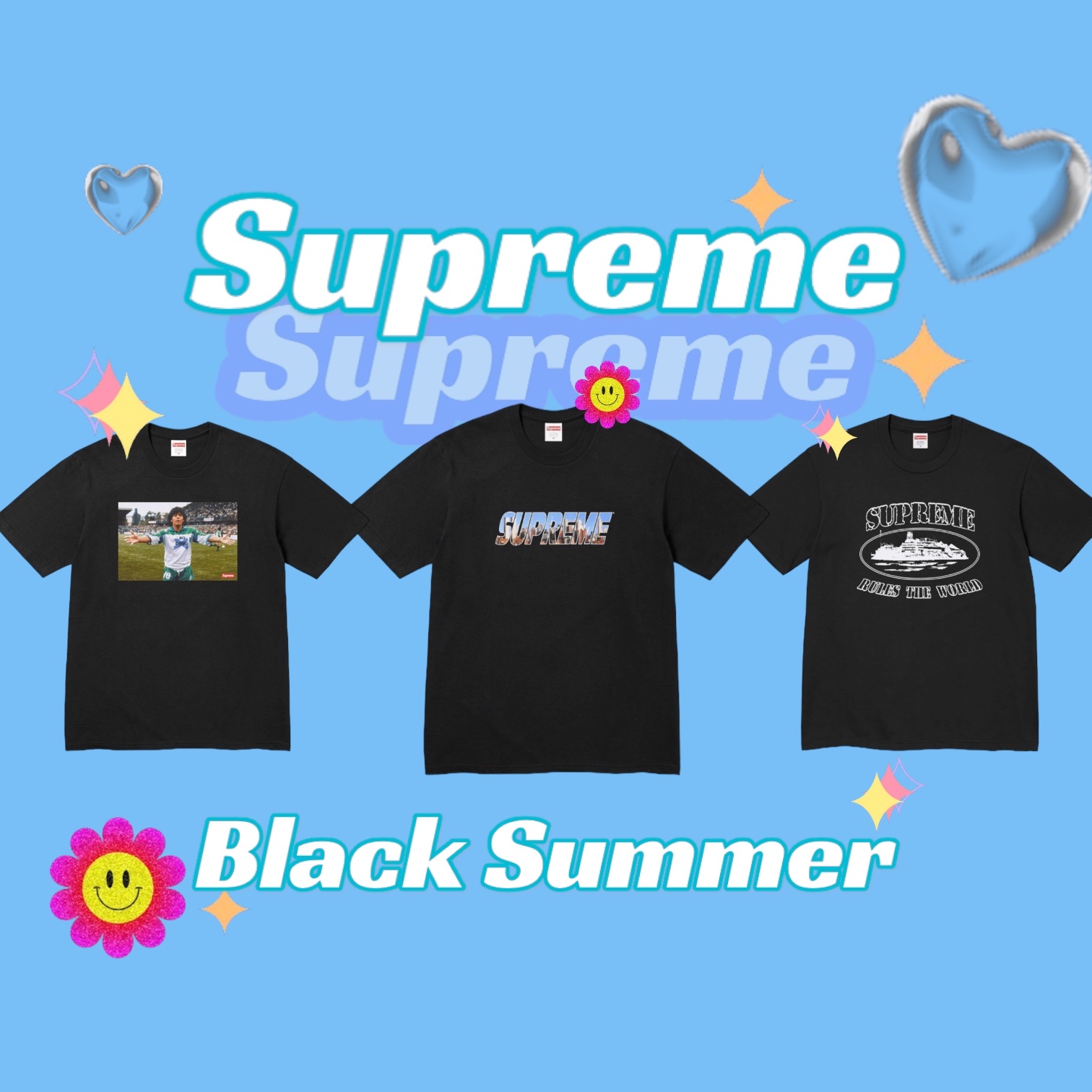 Supreme Maradona T-Shirt Black - 24SS, Supreme Gotham T-Shirt Black - 23FW 착용 스타일