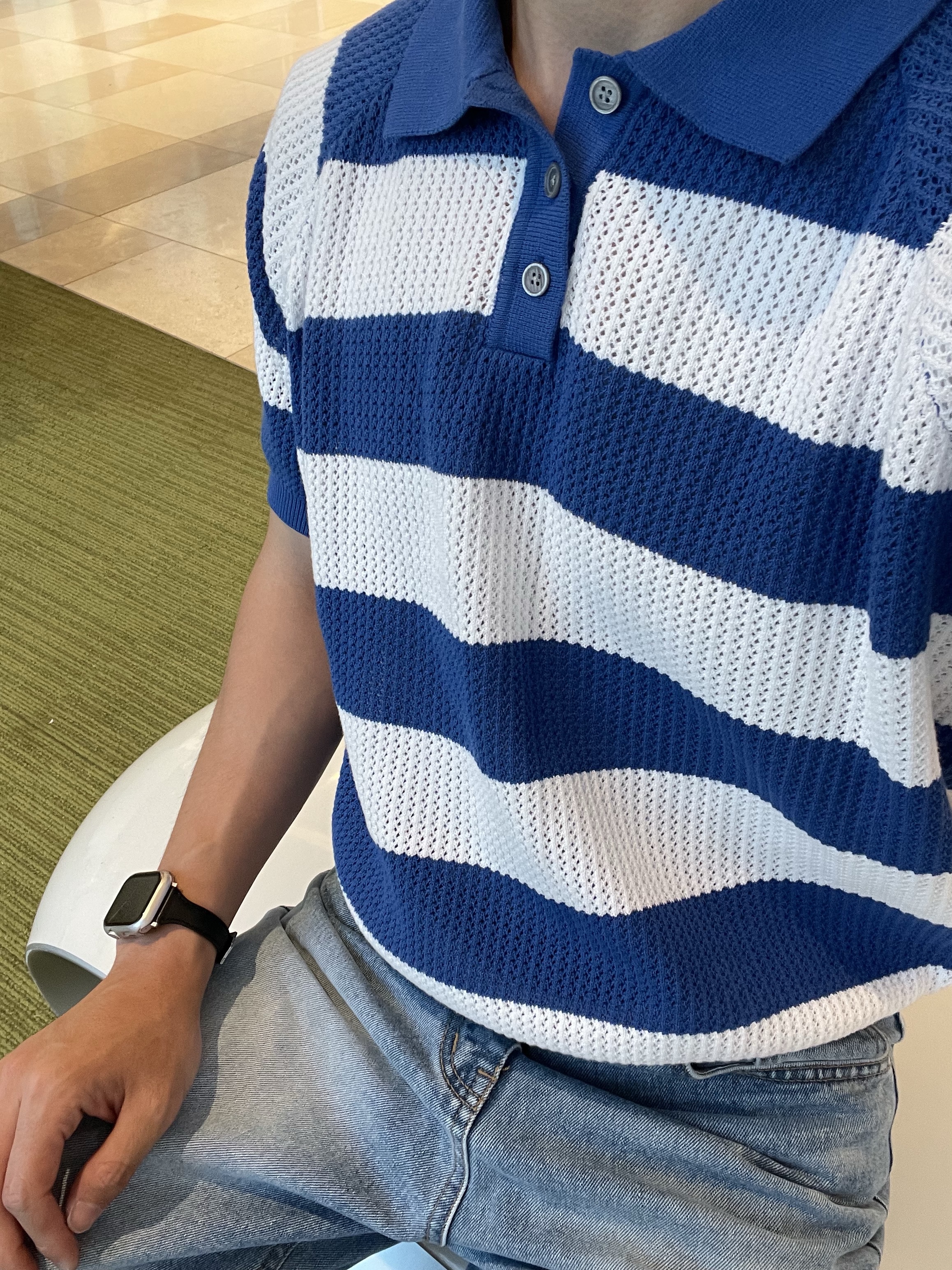 Apple Watch SE 2023 44mm Cellular Silver Aluminium Case with Sport Loop Winter Blue (Korean Ver.) 착용 스타일 - 6