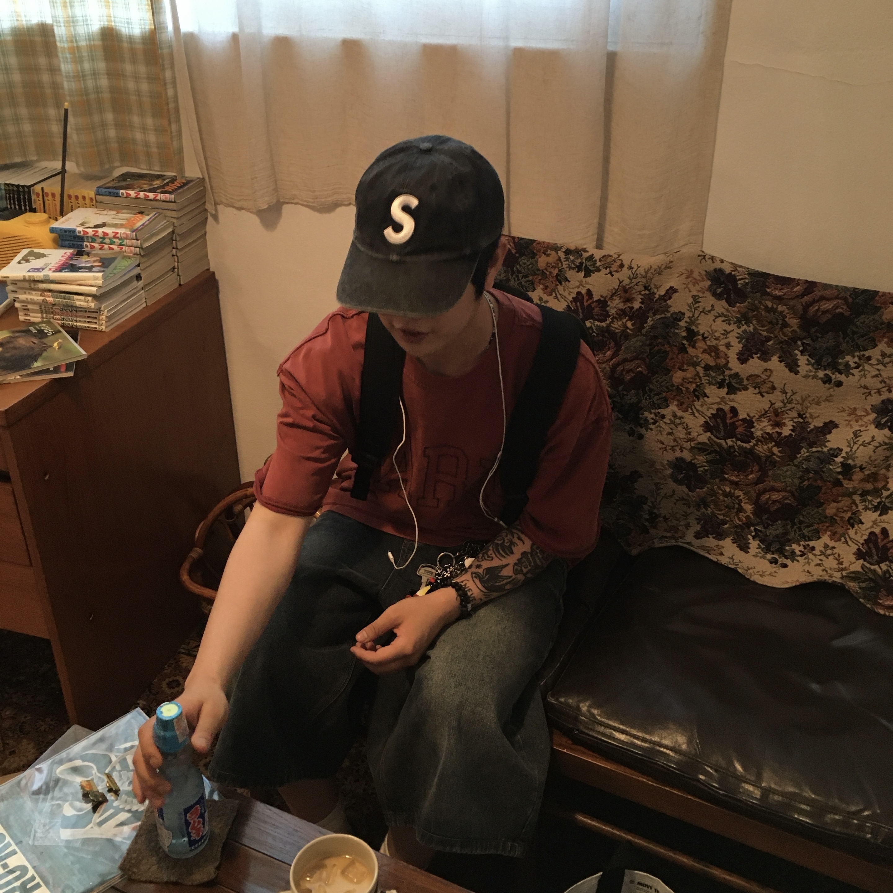 Supreme Pigment Print S Logo 6-Panel Black - 23FW 착용 스타일 - 2