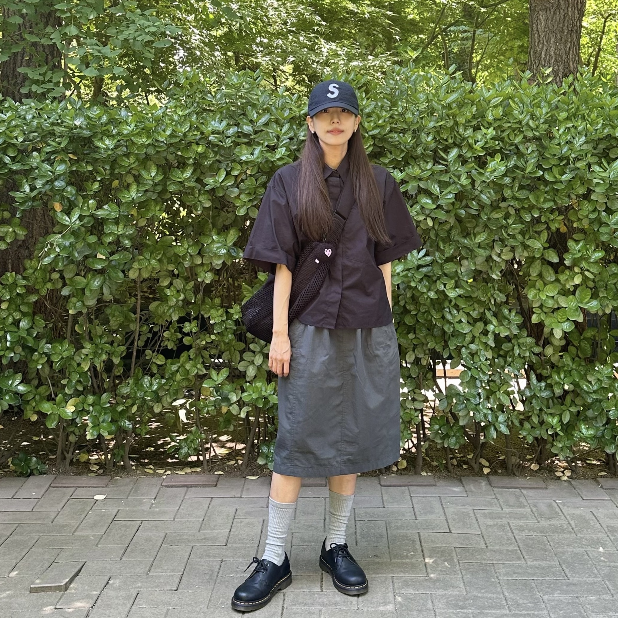 Supreme Seersucker S Logo 6-Panel Black - 24SS, (W) Zara Poplin Pocket Shirt Black 착용 스타일 - 3
