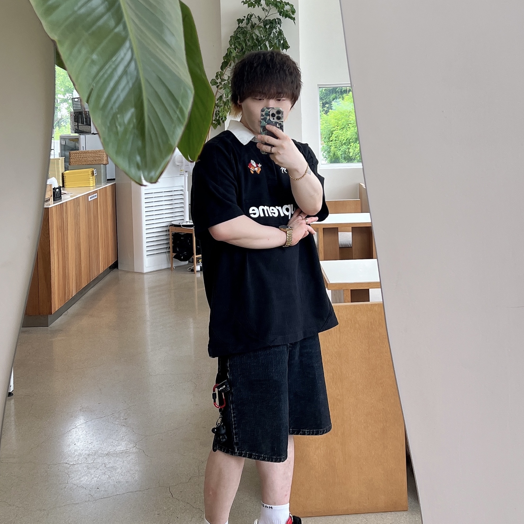 Supreme S/S Rugby Black - 24SS, Supreme x Nike Denim Short Black - 24SS 착용 스타일 - 1