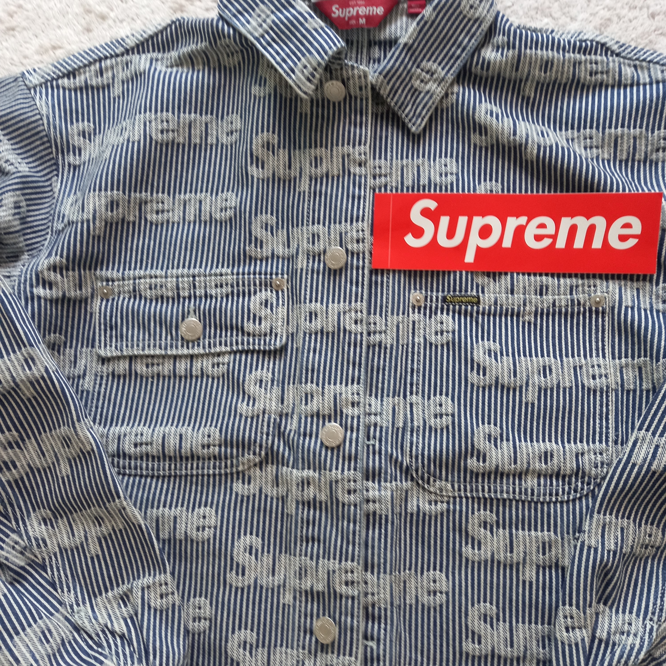 Supreme Denim Chore Trucker Jacket Stripe - 24SS 착용 스타일 - 1