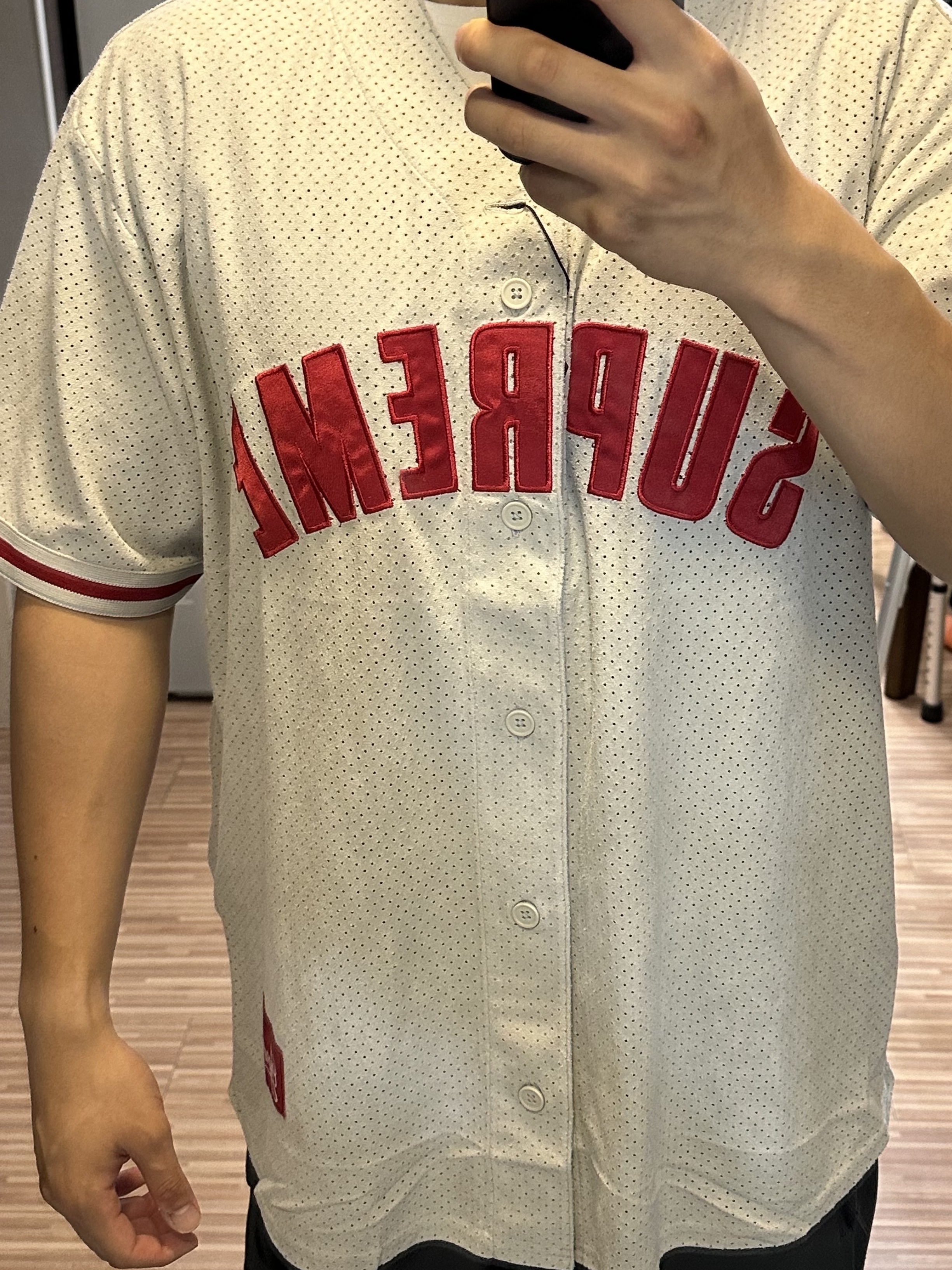 Supreme Ultrasuede Mesh Baseball Jersey Grey - 24SS 착용 스타일 - 1