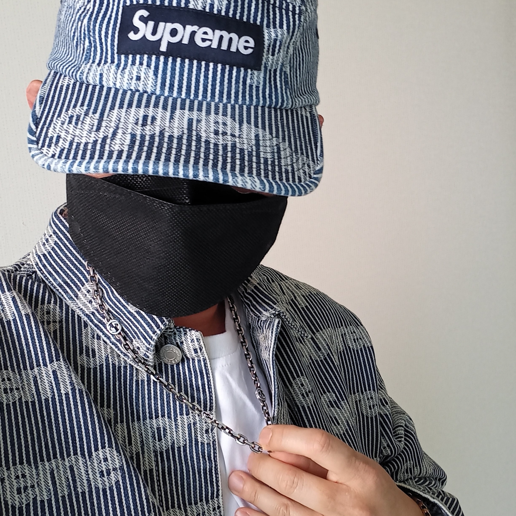 Supreme Denim Camp Cap Stripe - 24SS, Supreme Denim Chore Trucker Jacket Stripe - 24SS 착용 스타일
