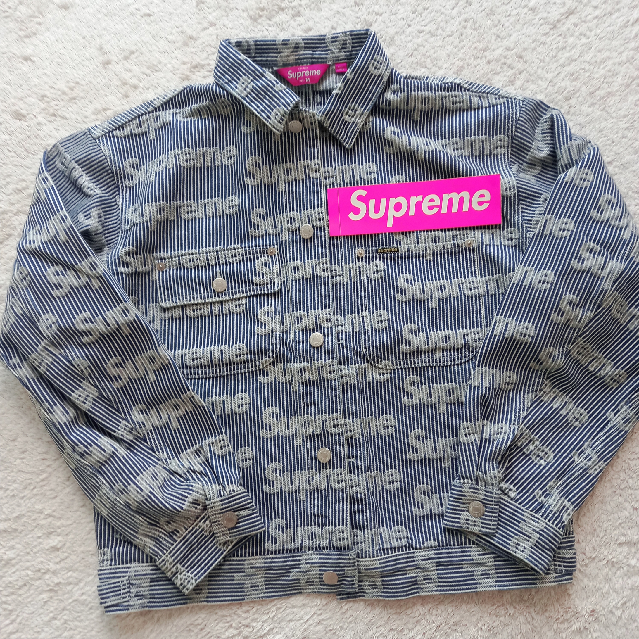 Supreme Denim Chore Trucker Jacket Stripe - 24SS 착용 스타일 - 2