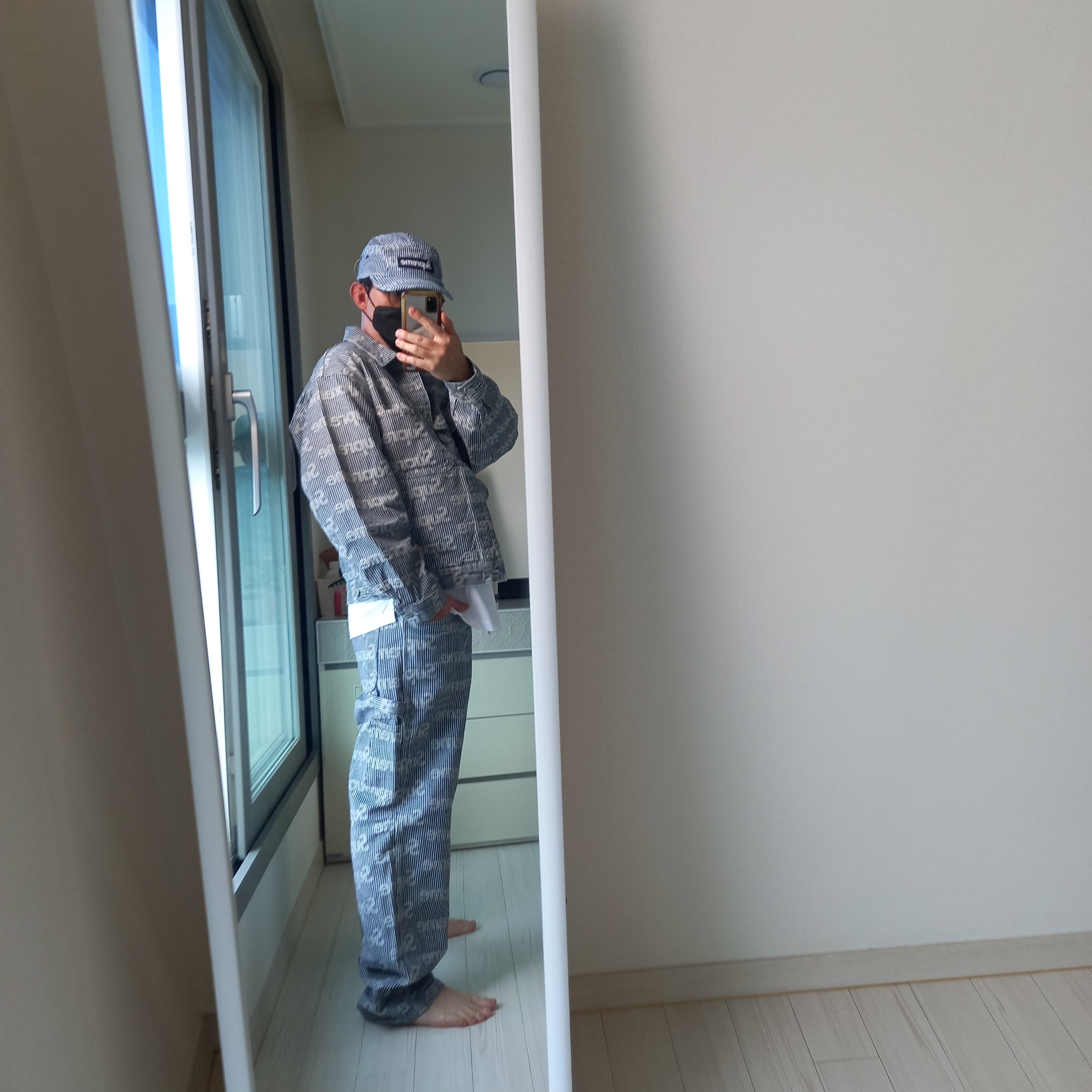 Supreme Denim Camp Cap Stripe - 24SS, Supreme Denim Chore Trucker Jacket Stripe - 24SS 착용 스타일 - 3