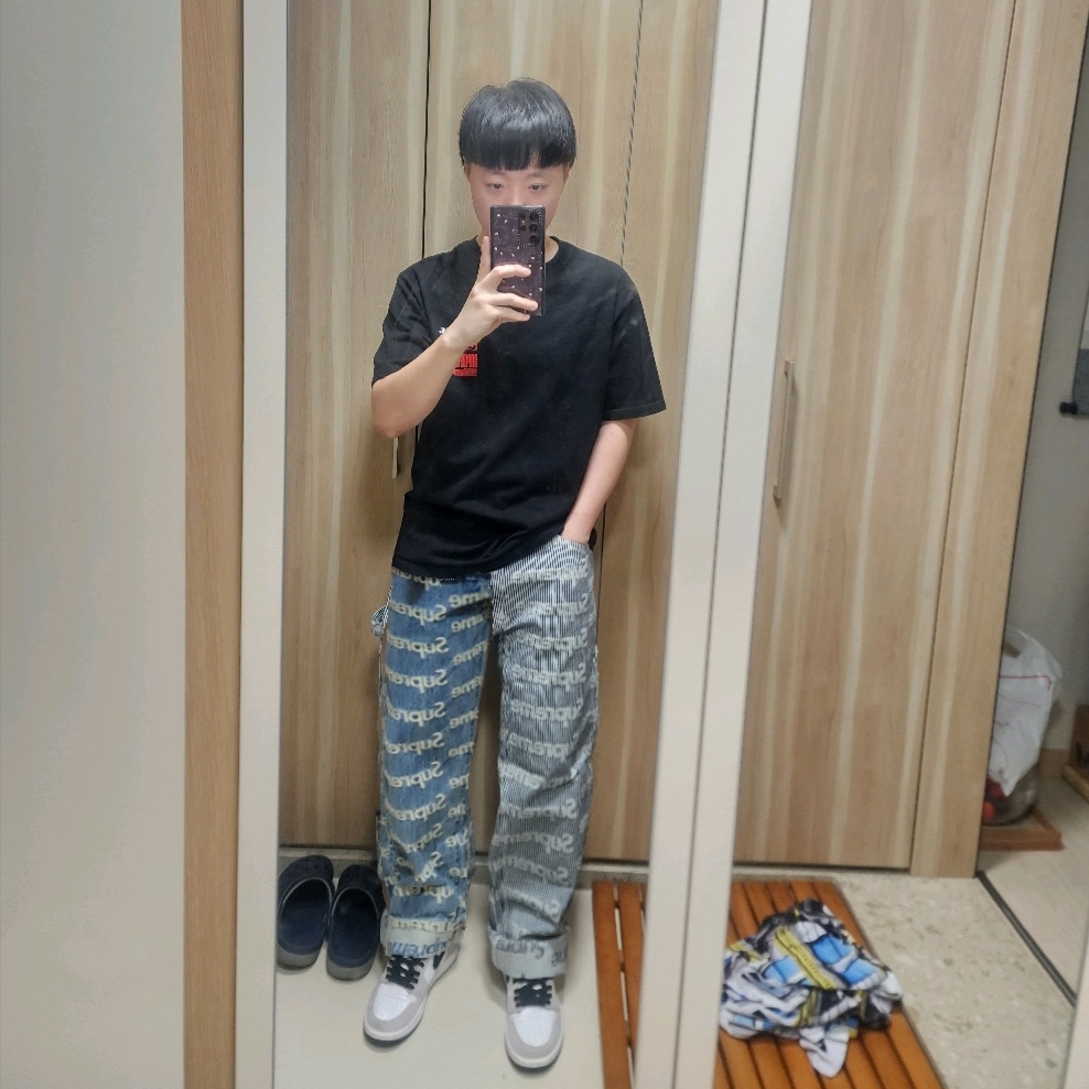 Supreme Wool Suit Houndstooth - 21SS, Supreme Denim Painter Pants Stripe - 24SS 착용 스타일 - 2
