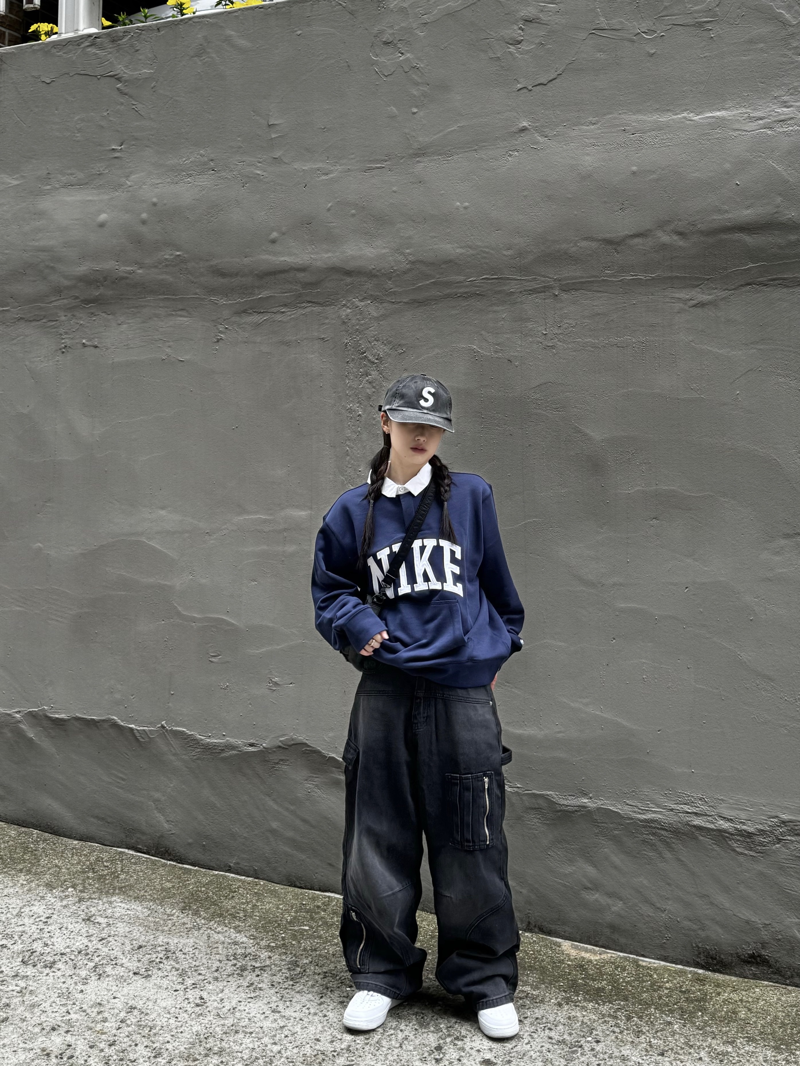 Nike Club Fleece Long Sleeve Fleece Polo Midnight Navy - Asia, Supreme Pigment Print S Logo 6-Panel Black - 23FW 착용 스타일 - 2