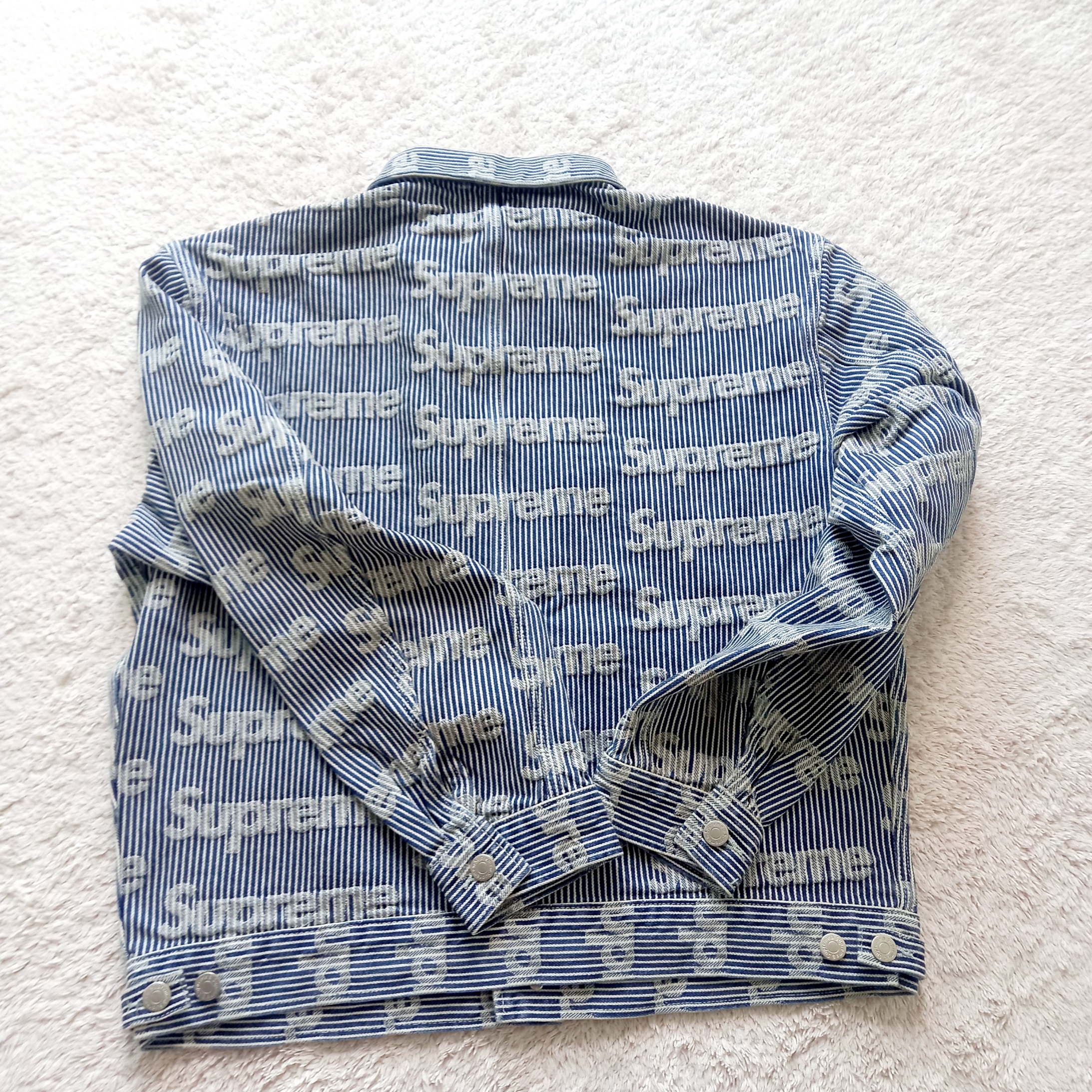 Supreme Denim Chore Trucker Jacket Stripe - 24SS 착용 스타일 - 6