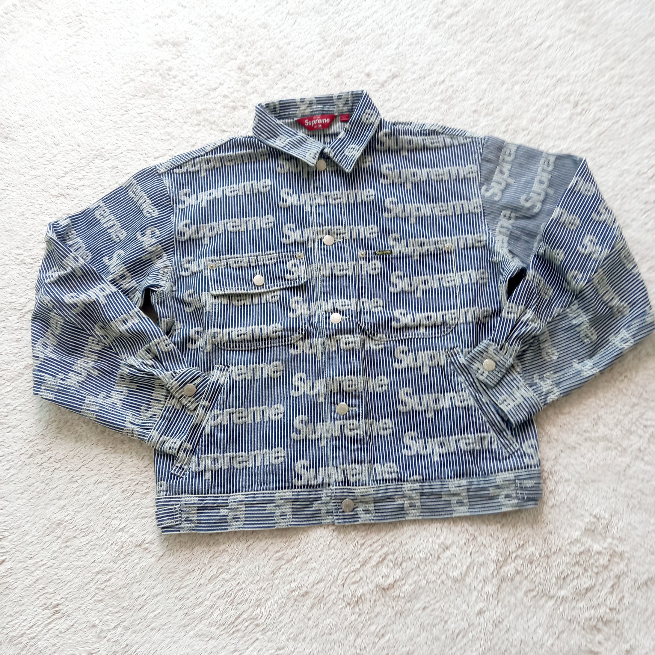 Supreme Denim Chore Trucker Jacket Stripe - 24SS 착용 스타일 - 5