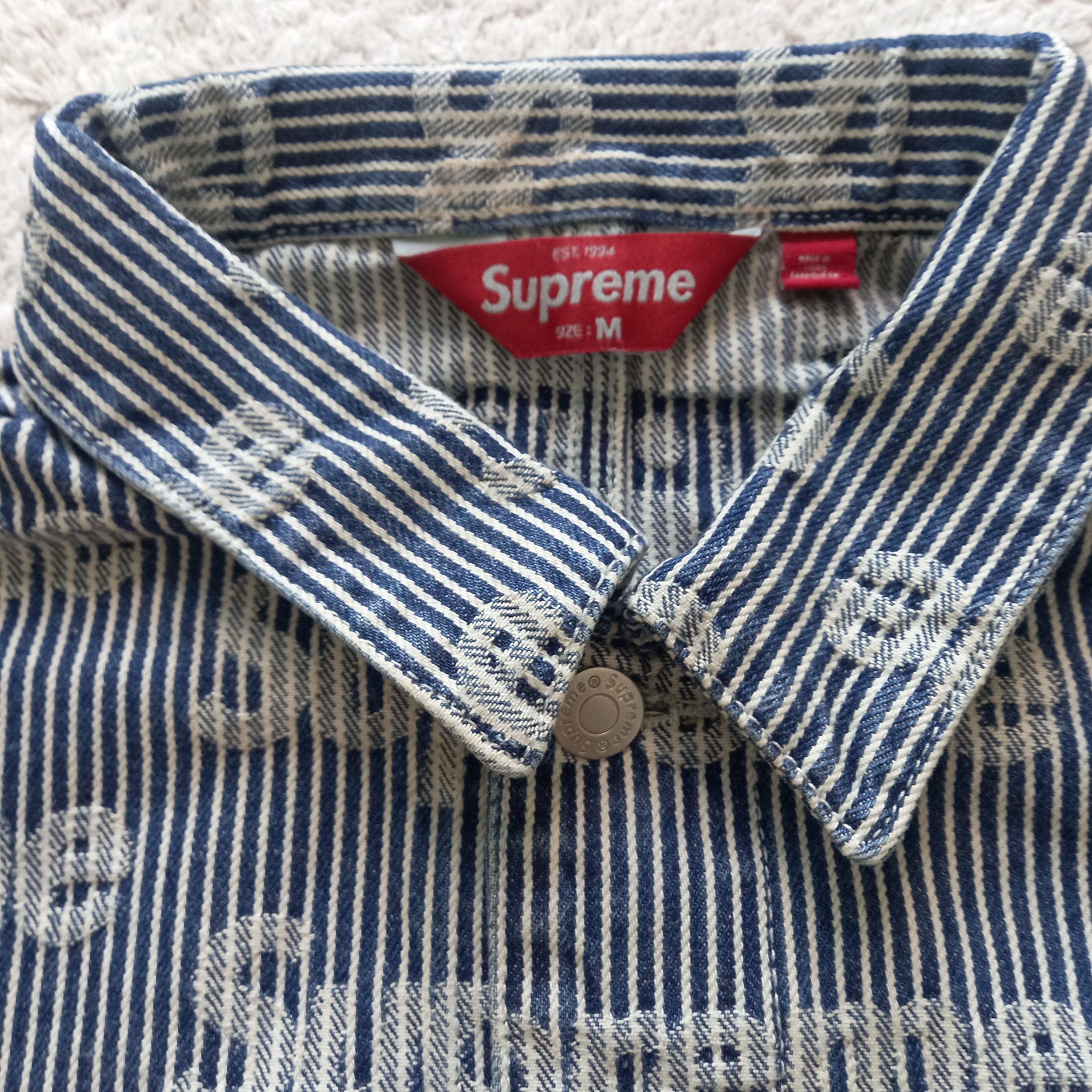 Supreme Denim Chore Trucker Jacket Stripe - 24SS 착용 스타일 - 4
