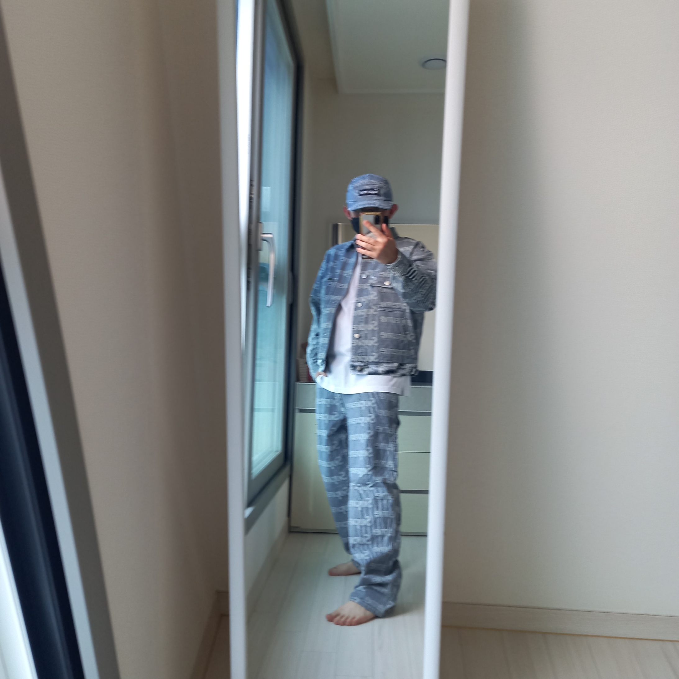 Supreme Denim Camp Cap Stripe - 24SS, Supreme Denim Chore Trucker Jacket Stripe - 24SS 착용 스타일 - 2