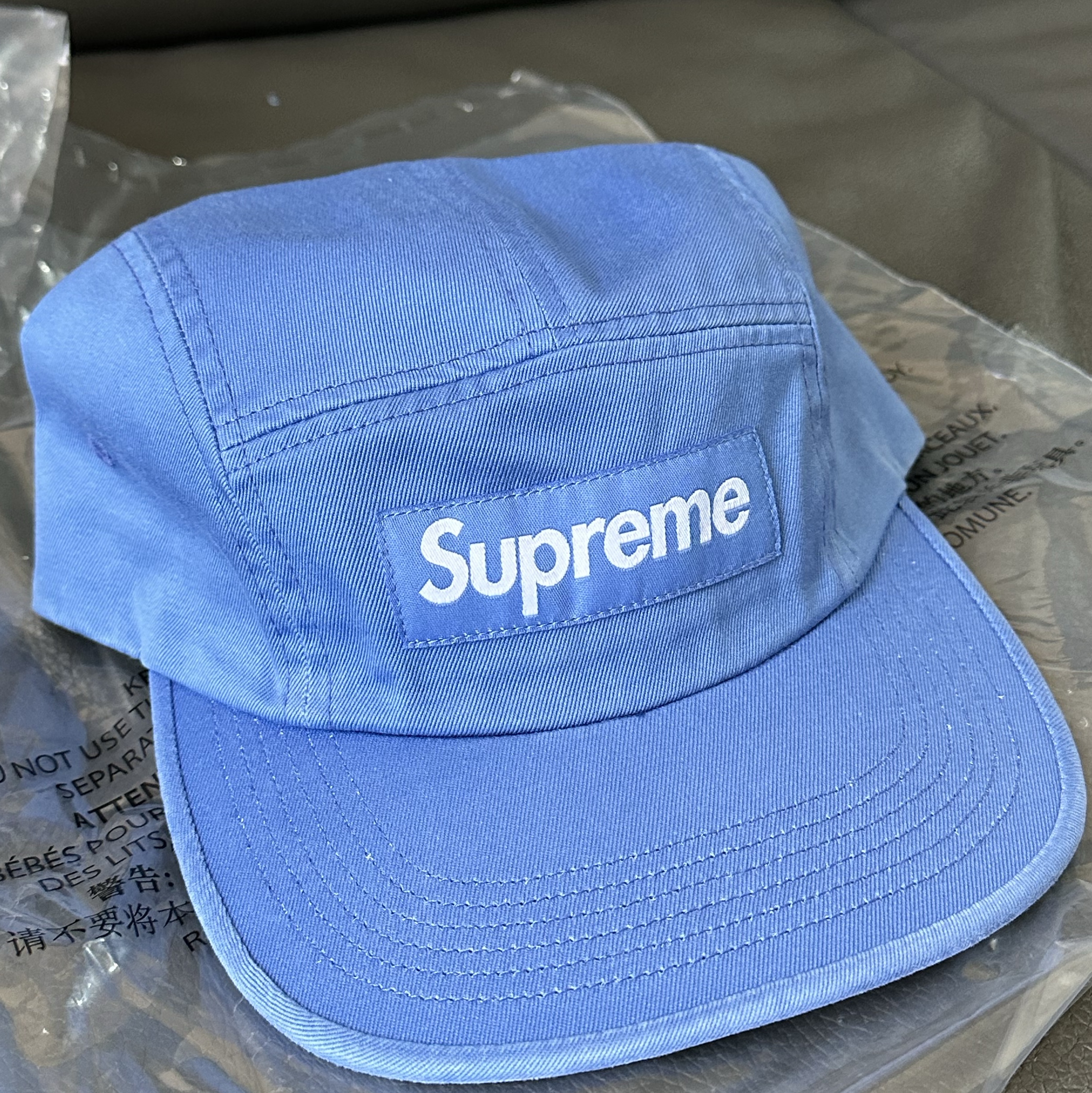 Supreme Washed Chino Twill Camp Cap Light Royal - 24SS 착용 스타일