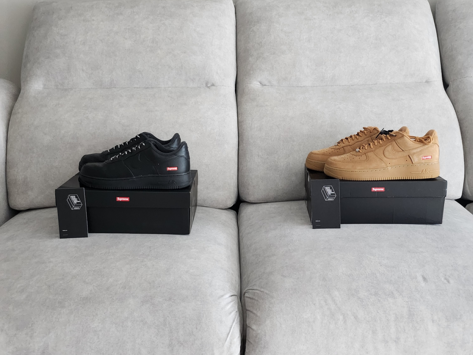 Nike x Supreme Air Force 1 Low Flax, Nike x Supreme Air Force 1 Low Black 착용 스타일