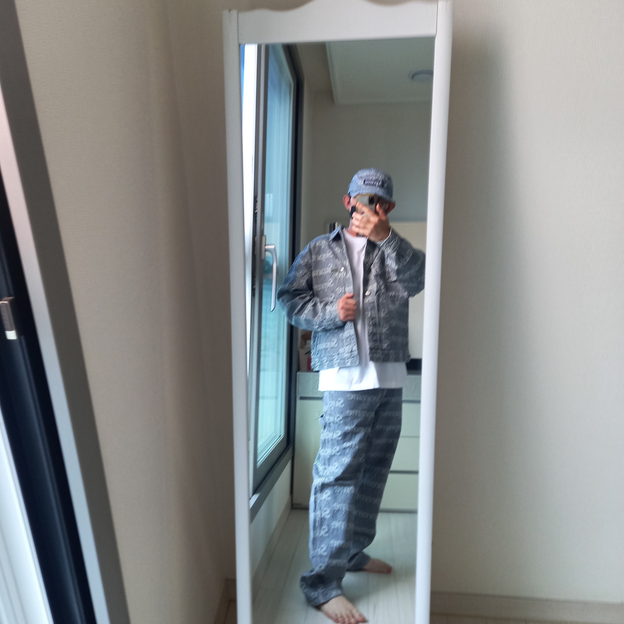 Supreme Denim Camp Cap Stripe - 24SS, Supreme Denim Chore Trucker Jacket Stripe - 24SS 착용 스타일 - 1