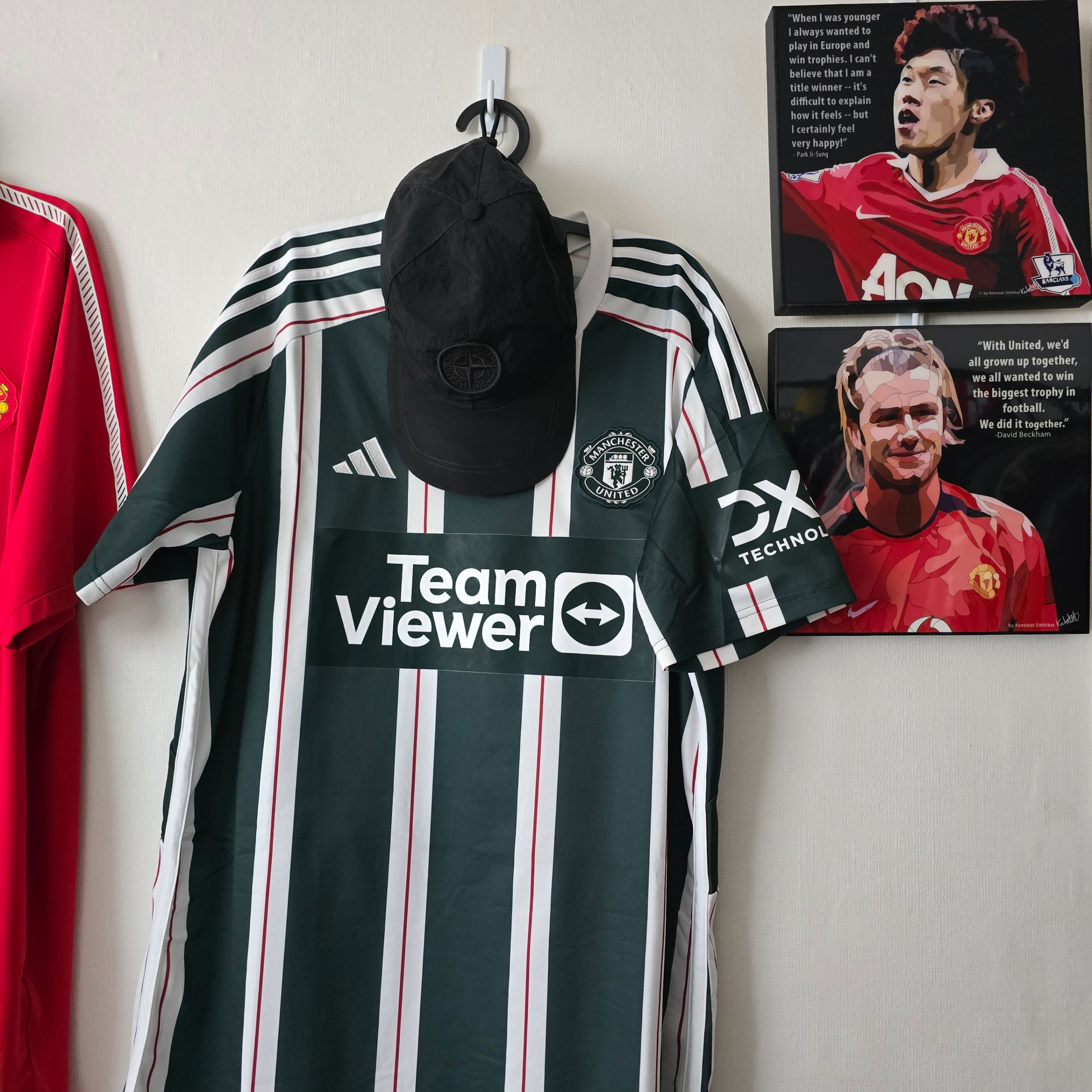 Adidas Manchester United 2023/24 Away Jersey Green Night Core White - KR Sizing (Non Marking Ver.) 착용 스타일 - 2