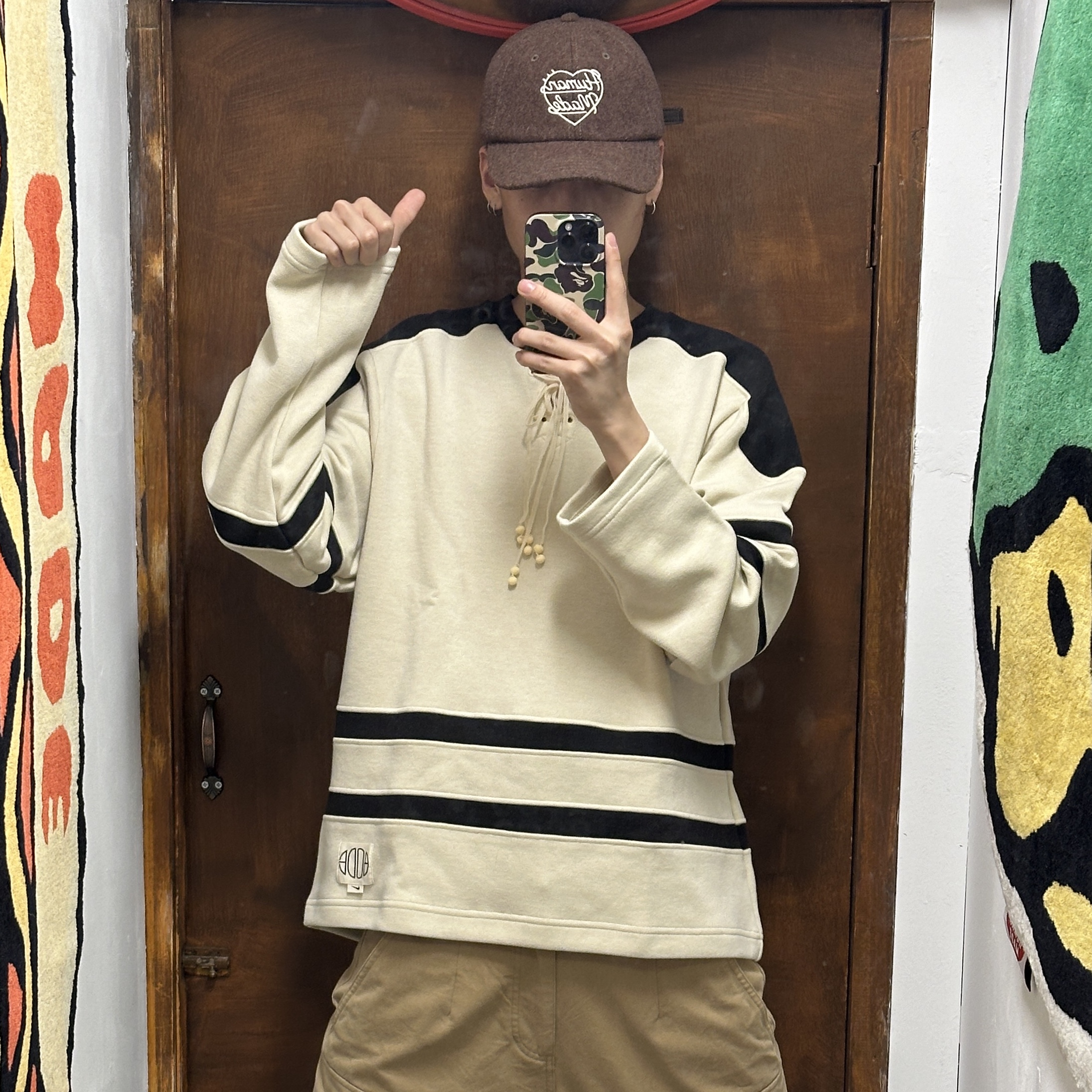 Nike x Bode Mesh Jersey Shadow Brown Ecru - US/EU, Palace x Gap Flag 6-Panel Khaki - 24SS 착용 스타일 - 6