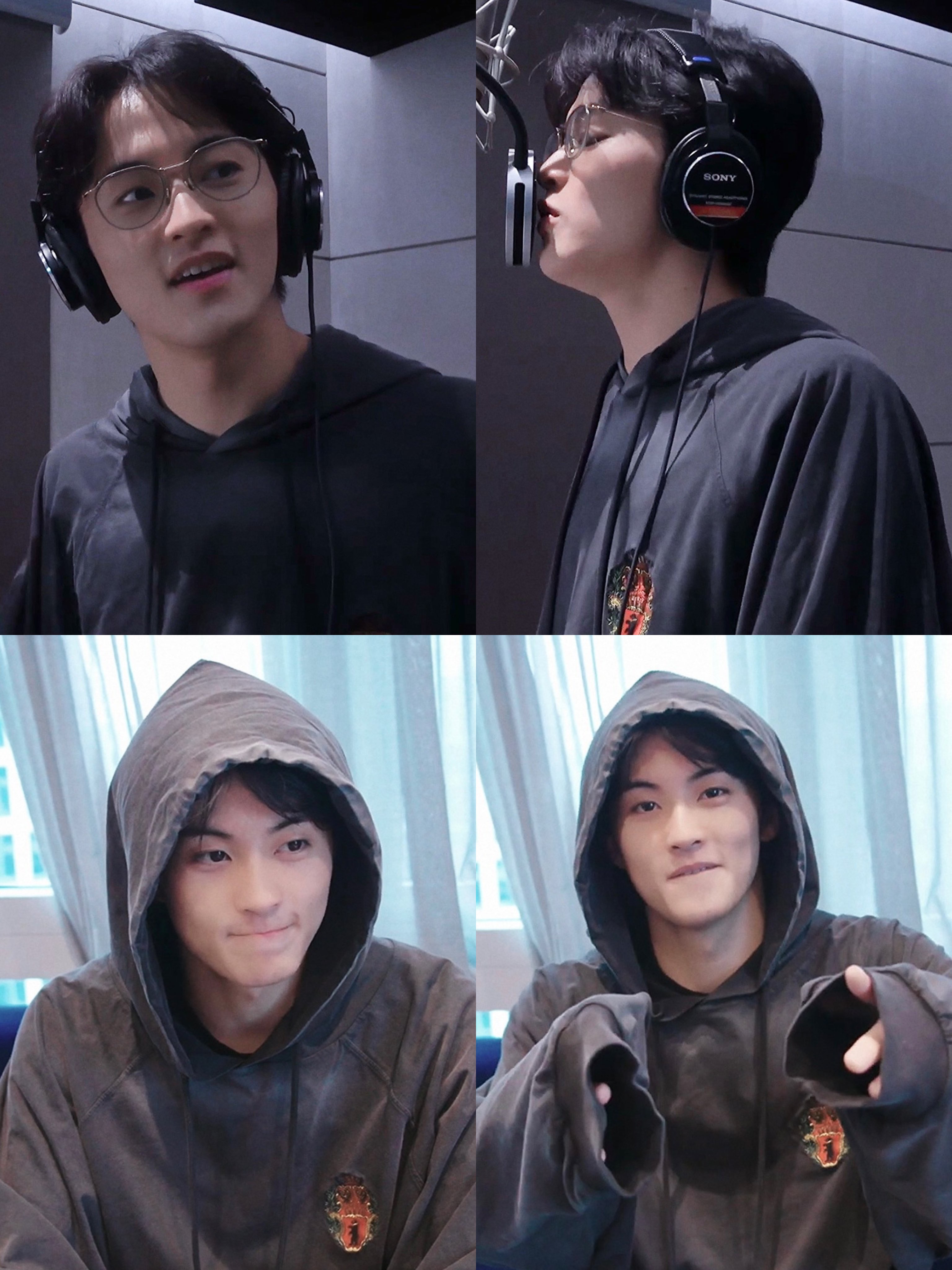 032c Multimedia Cap Washed Black, 032c Luster Zip-Up Hoodie Faded Black 착용 스타일 - 2