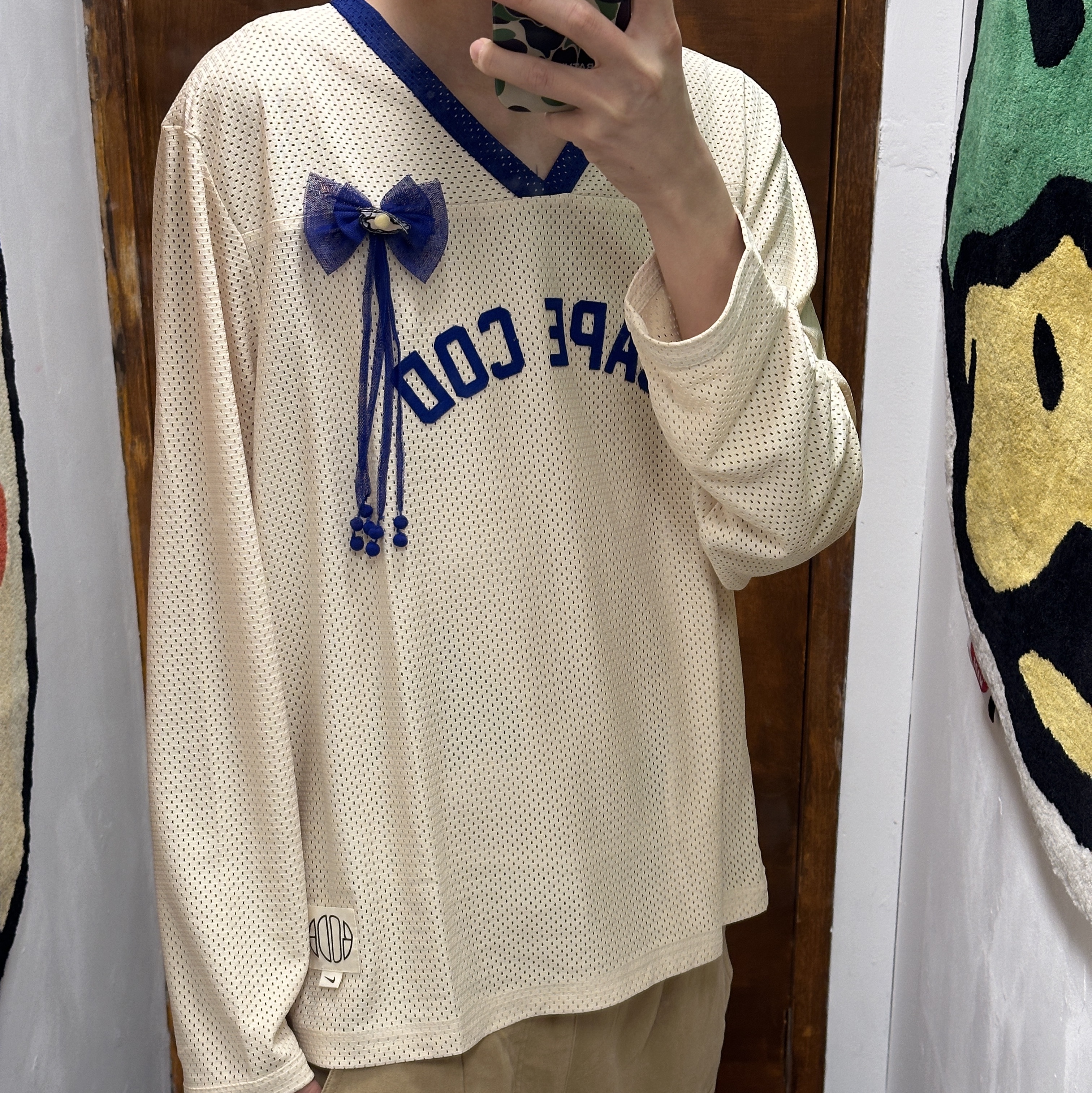 Nike x Bode Mesh Jersey Shadow Brown Ecru - US/EU, Palace x Gap Flag 6-Panel Khaki - 24SS 착용 스타일 - 3