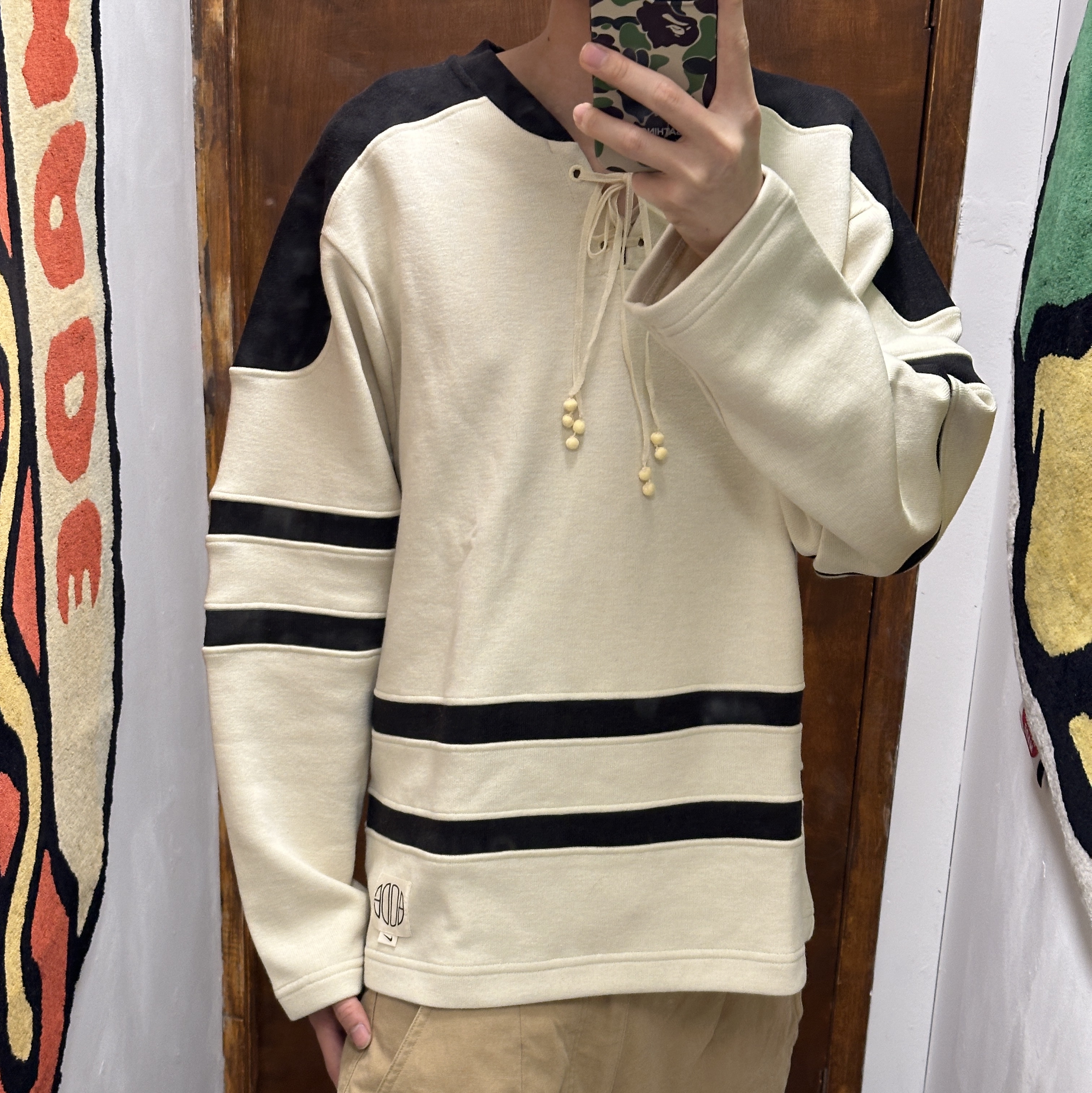 Nike x Bode Mesh Jersey Shadow Brown Ecru - US/EU, Palace x Gap Flag 6-Panel Khaki - 24SS 착용 스타일 - 5