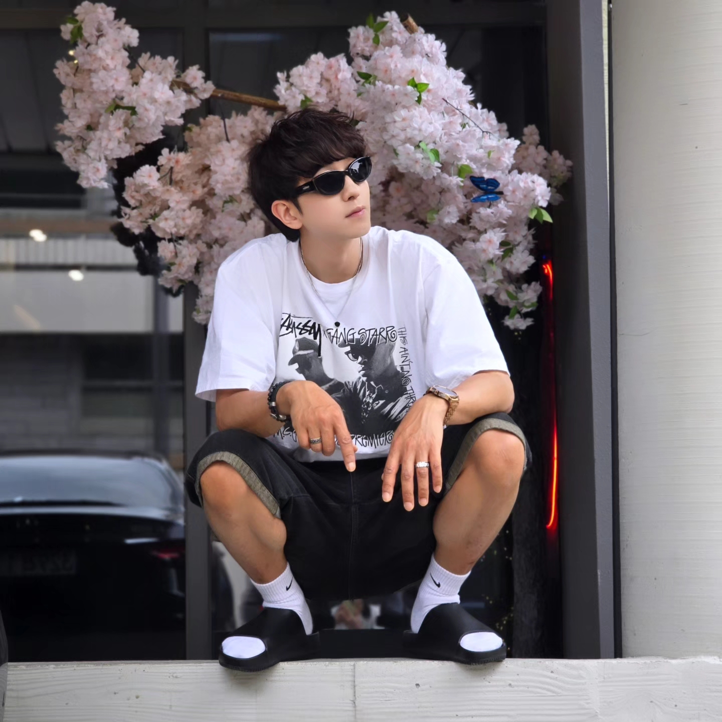 Stussy x Gang Starr Take It Personal T-Shirt White, Samsung Galaxy Watch6 44mm LTE Silver (Korean Ver.) 착용 스타일 - 4
