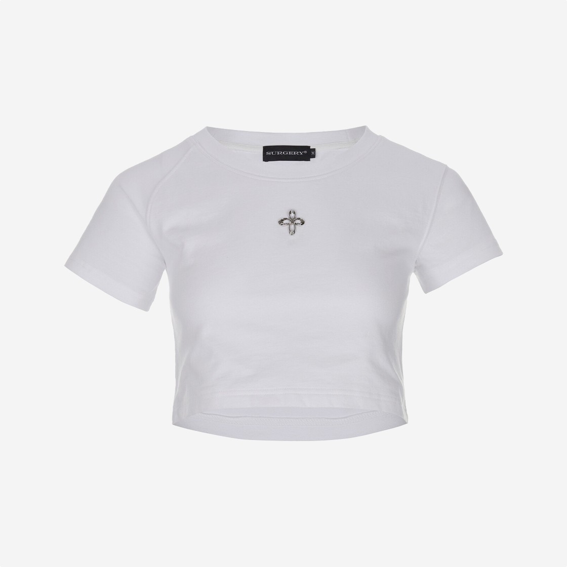 Surgery Unbalance Metal Clover Logo Crop T-Shirt White 상세 이미지 1