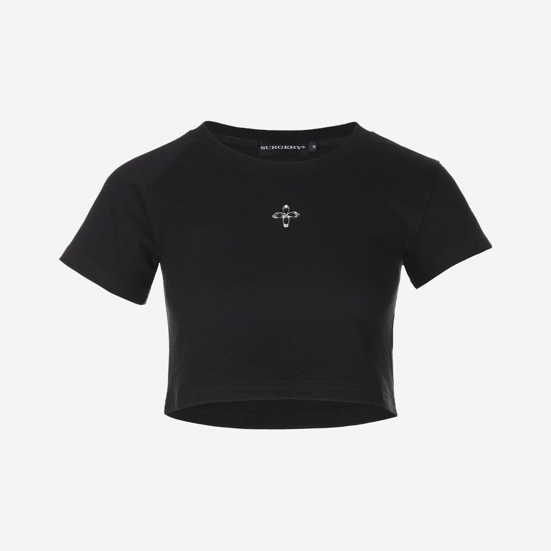 Surgery Unbalance Metal Clover Logo Crop T-Shirt Black 상세 이미지 1