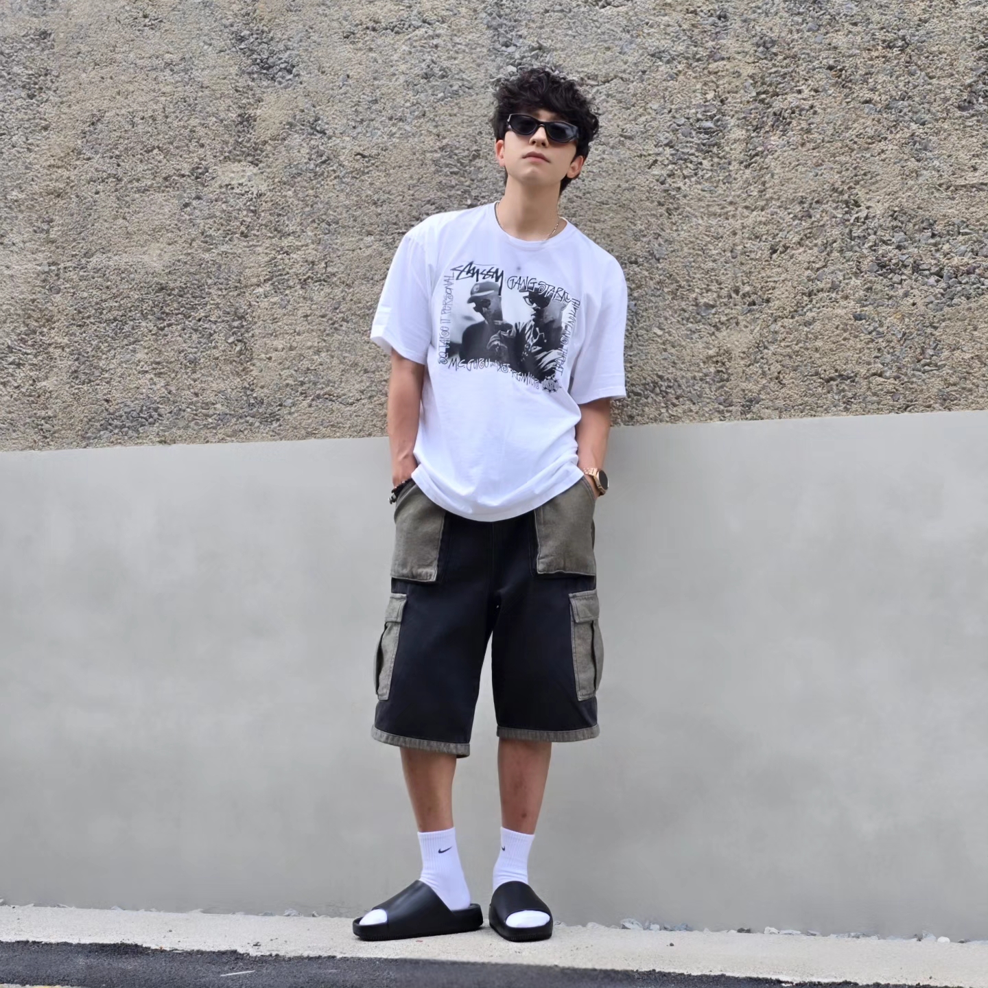 Stussy x Gang Starr Take It Personal T-Shirt White, Samsung Galaxy Watch6 44mm LTE Silver (Korean Ver.) 착용 스타일 - 2