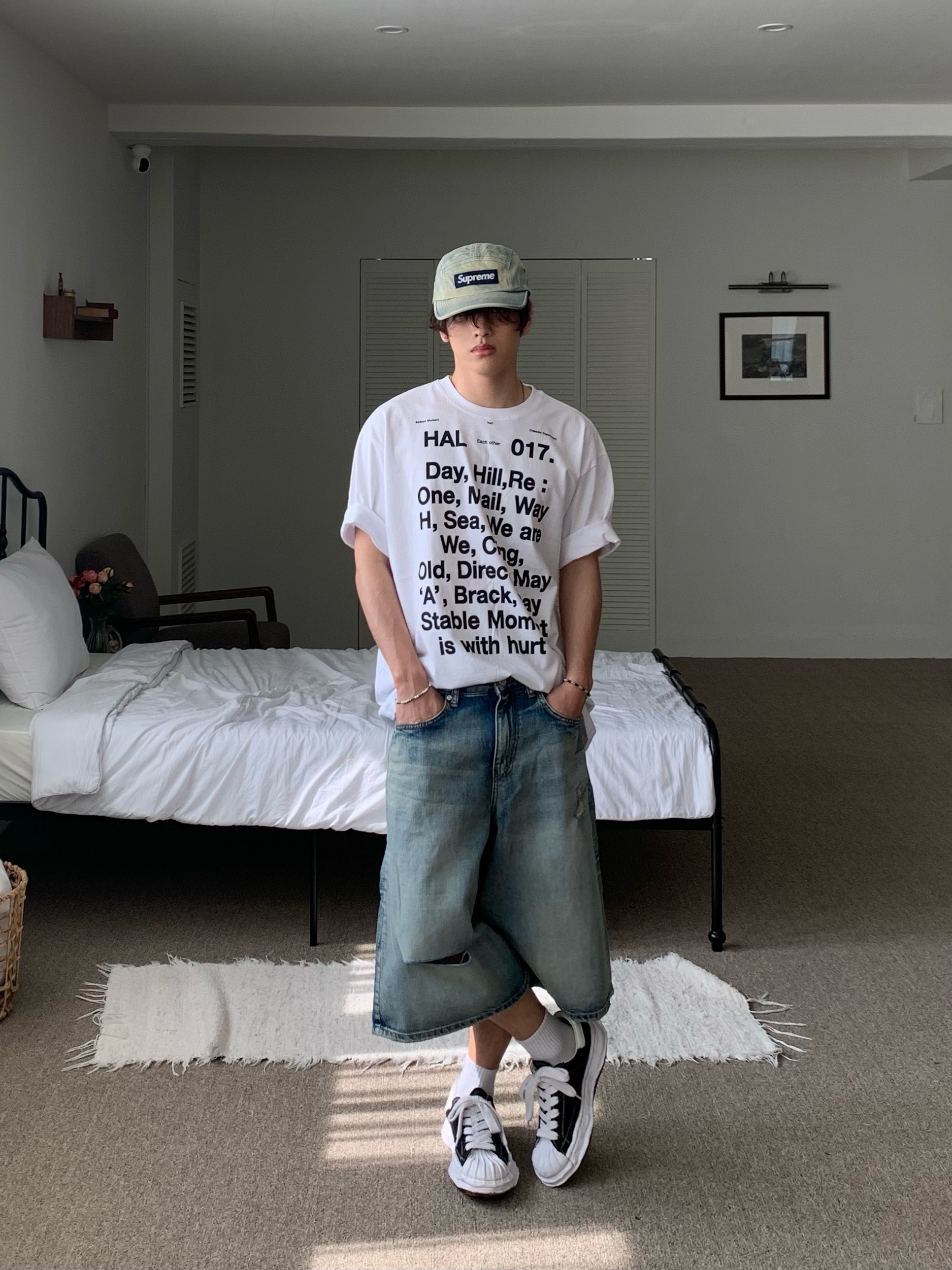 Supreme Washed Chino Twill Camp Cap Dirty Indigo - 24SS, Maison Mihara Yasuhiro Blakey OG Sole Canvas Low-top Sneakers Black White 착용 스타일