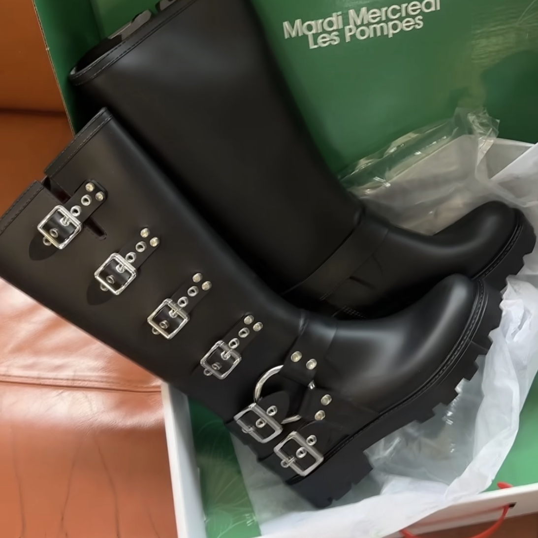 Mardi Mercredi Les Pompes Women Wild Rain Boots Long Black 착용 스타일