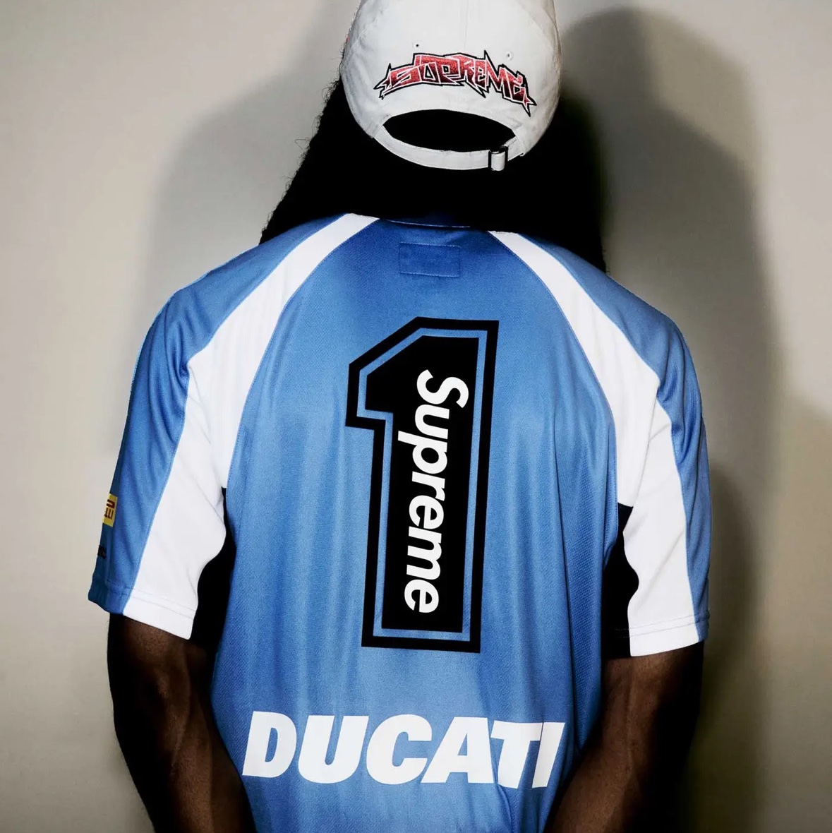 Supreme x Ducati Soccer Jersey White - 24SS, Supreme x Ducati Soccer Jersey Blue - 24SS 착용 스타일 - 2