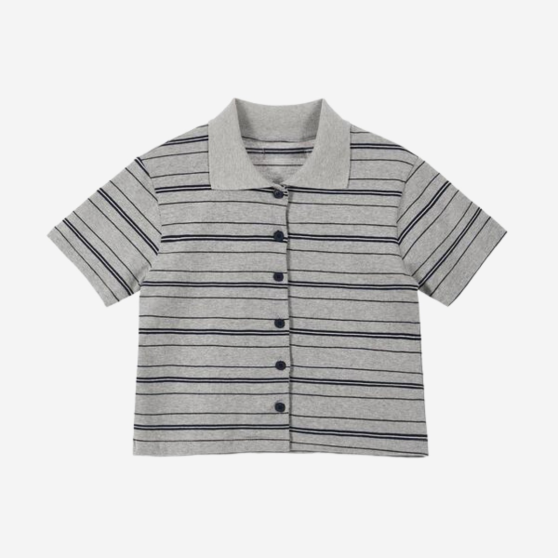 (W) Deinet Stripe Button PK T-Shirts in Grey 상세 이미지 1