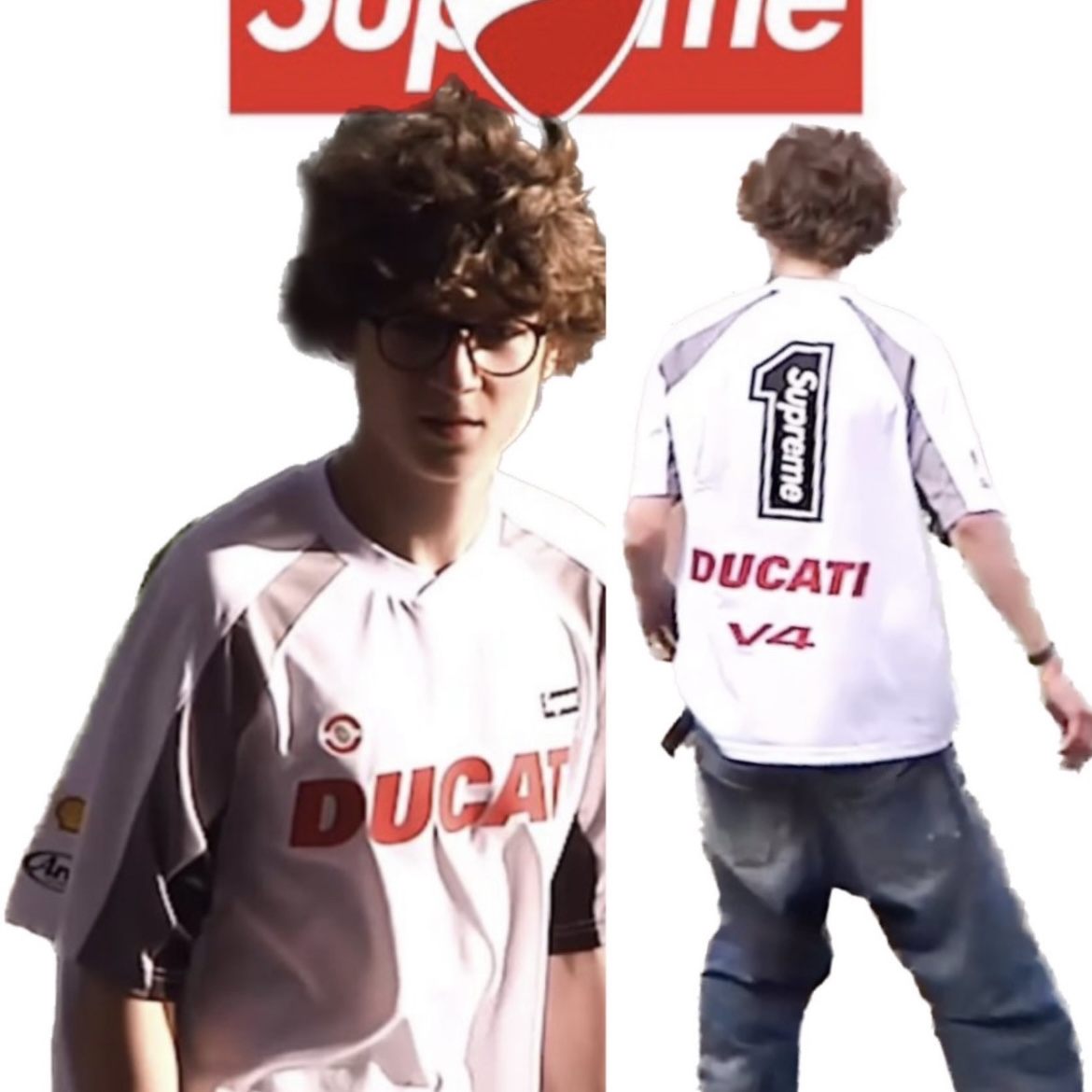 Supreme x Ducati Soccer Jersey White - 24SS, Supreme x Ducati Soccer Jersey Blue - 24SS 착용 스타일 - 1