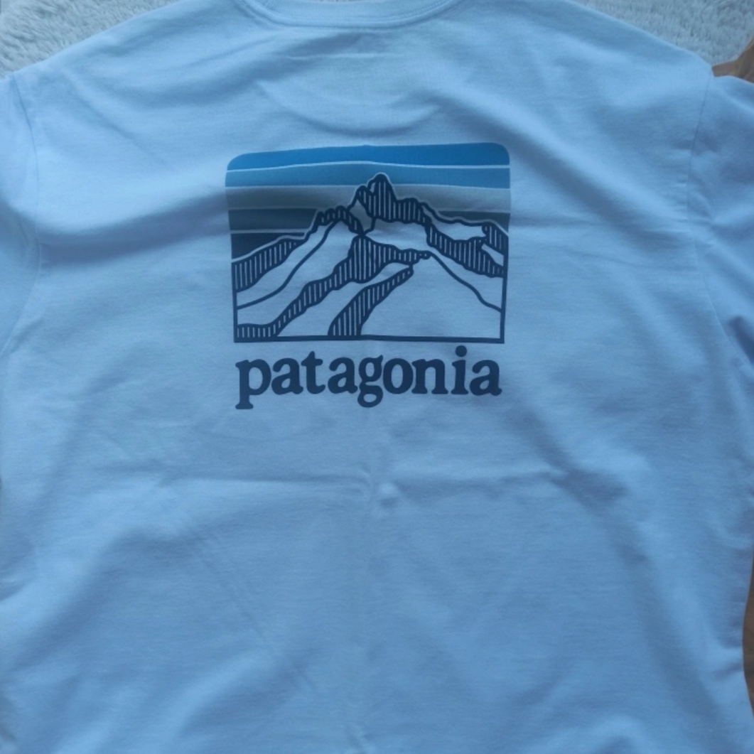 Patagonia Line Logo Ridge Pocket Responsibili-Tee White, Patagonia Hydropeak Hybrid Walk Shorts 18 Inch Weathered Stone 착용 스타일 - 2