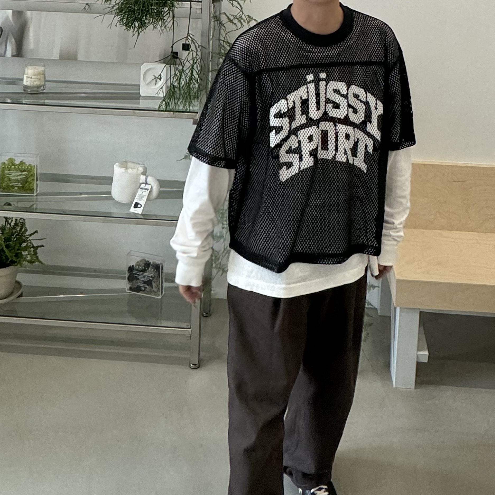 Stussy Sport Jersey Black, Nike x Bode Astrograbber SP Black and Coconut Milk 착용 스타일