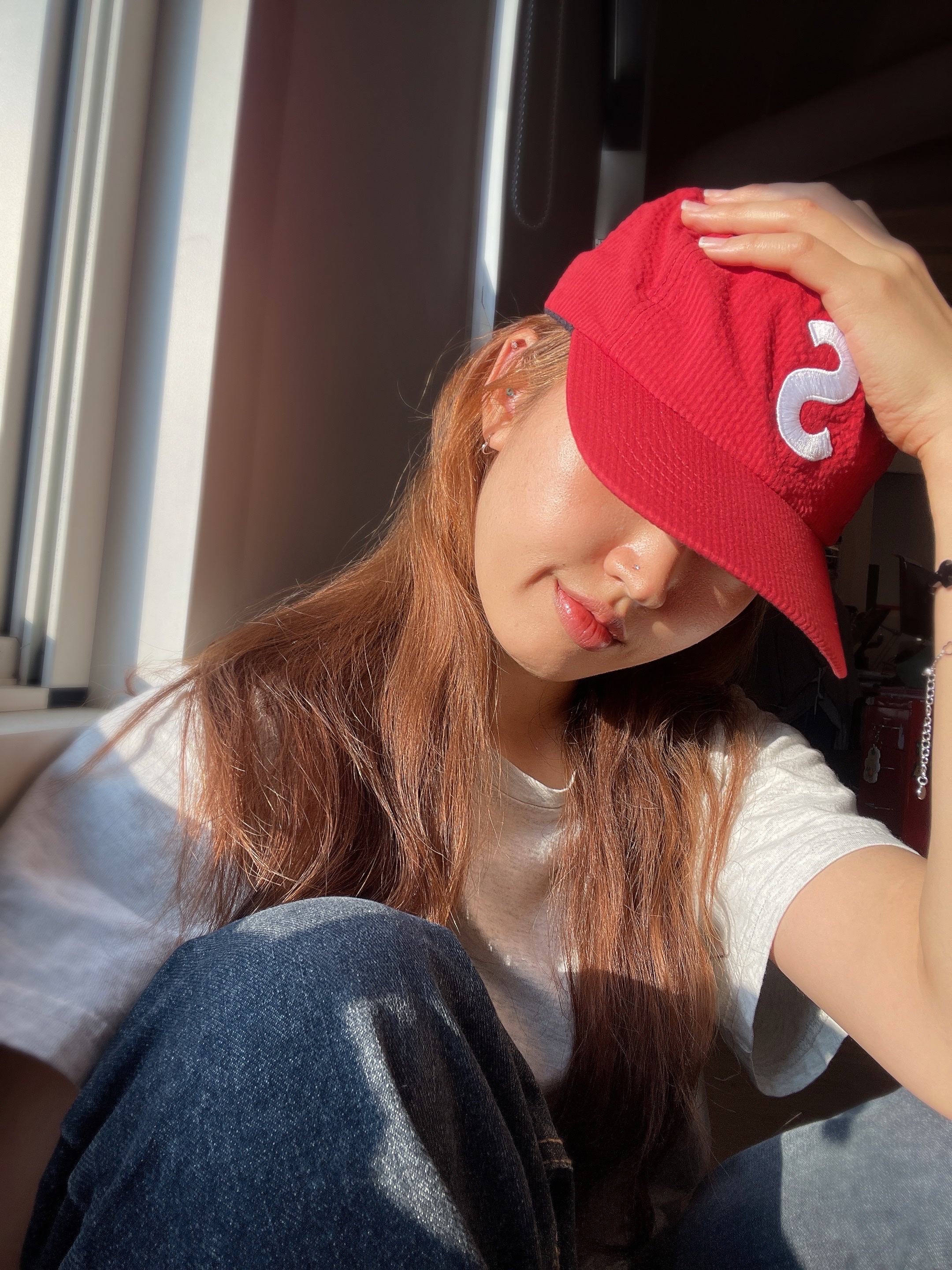Supreme Seersucker S Logo 6-Panel Red - 24SS 착용 스타일 - 1