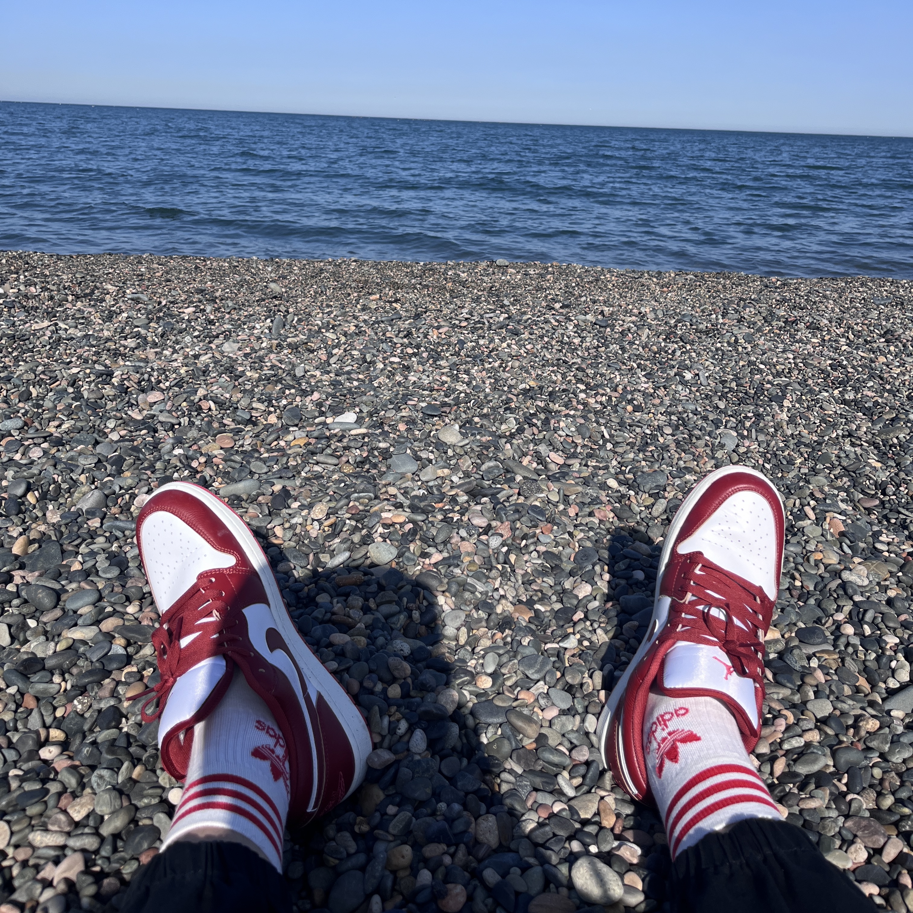 Jordan 1 Low SE Dune Red White 착용 스타일