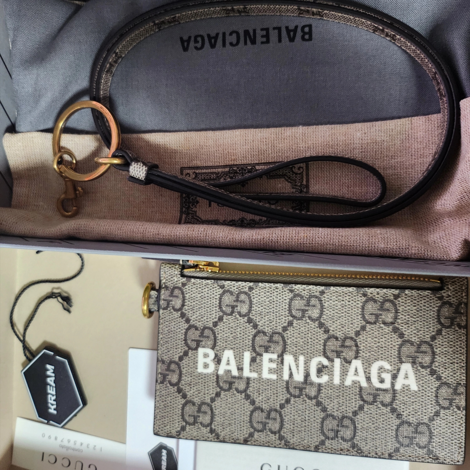 Gucci x Balenciaga The Hacker Project Card Case with Strap Beige Ebony 착용 스타일