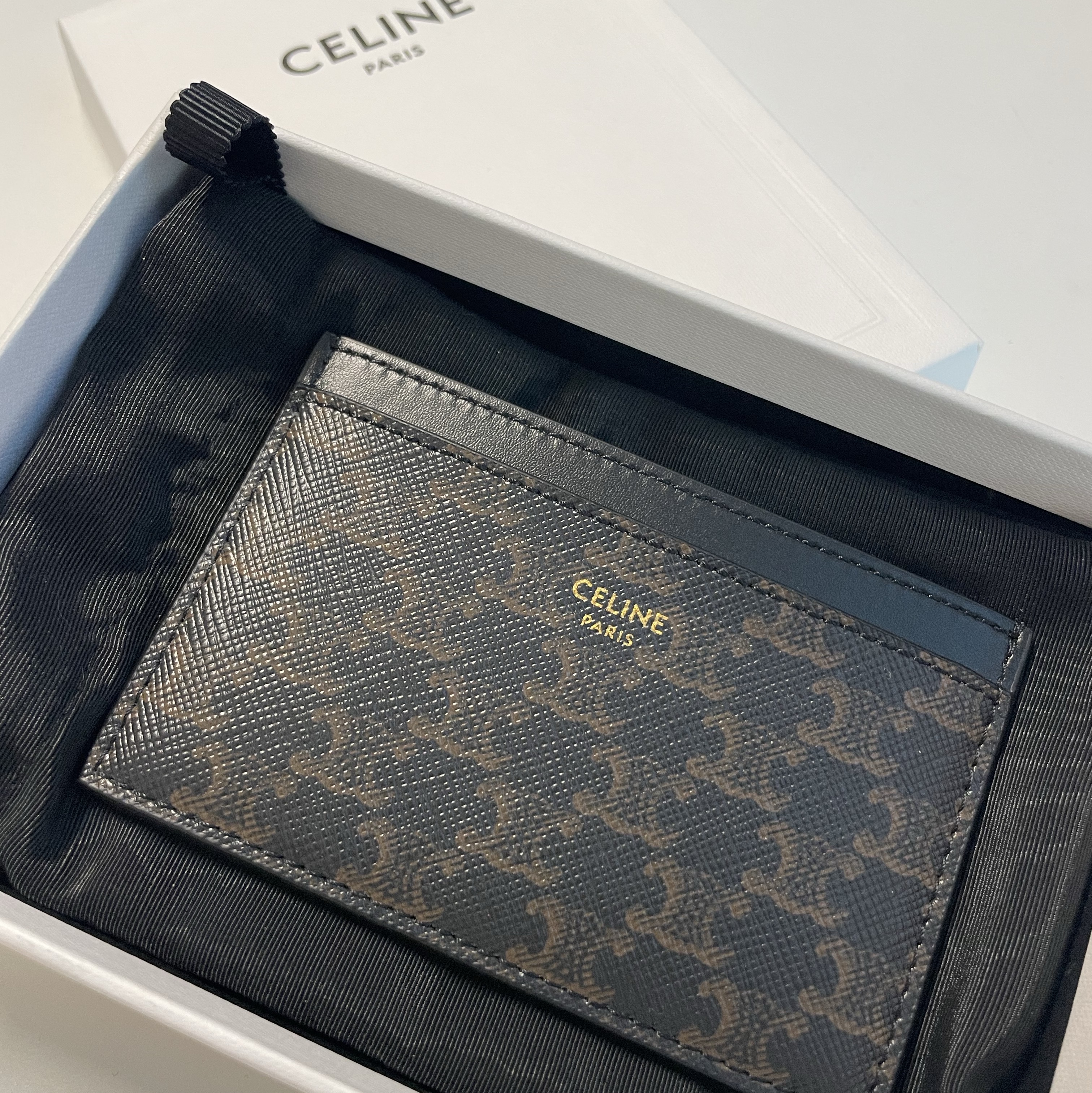 Celine Card Holder in Triomphe Canvas and Calfskin Black 착용 스타일