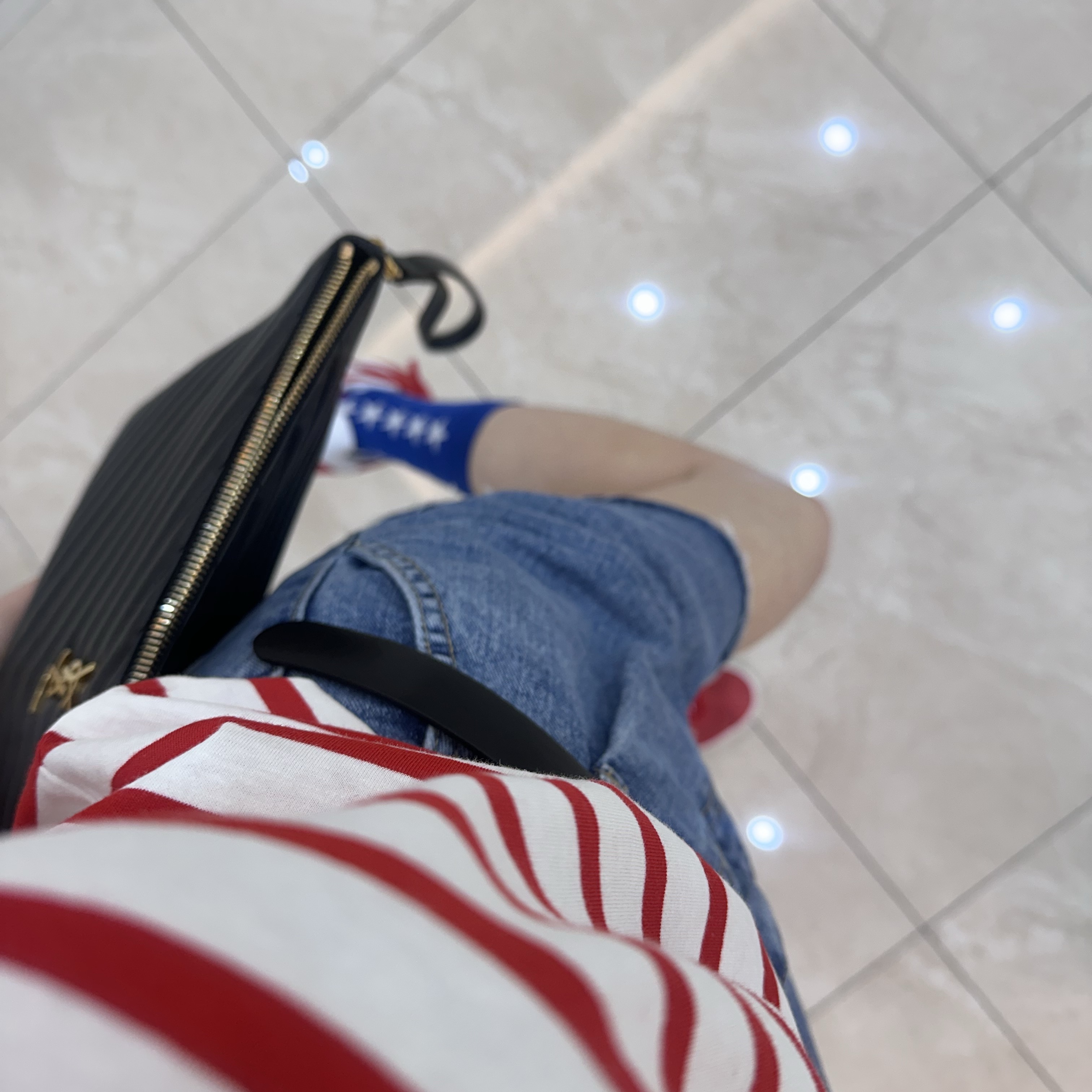 (W) Adidas Gazelle Bold Red White, Saint Laurent Gold Monogram Cassandre Matelasse Tablet Pouch in Quilted Leather Black 착용 스타일
