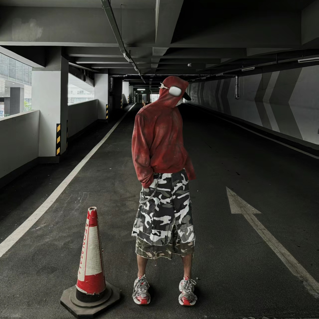 Project G/R x MFM333. Layered Skirt Camo Cargo Shorts Multi Camo 착용 스타일
