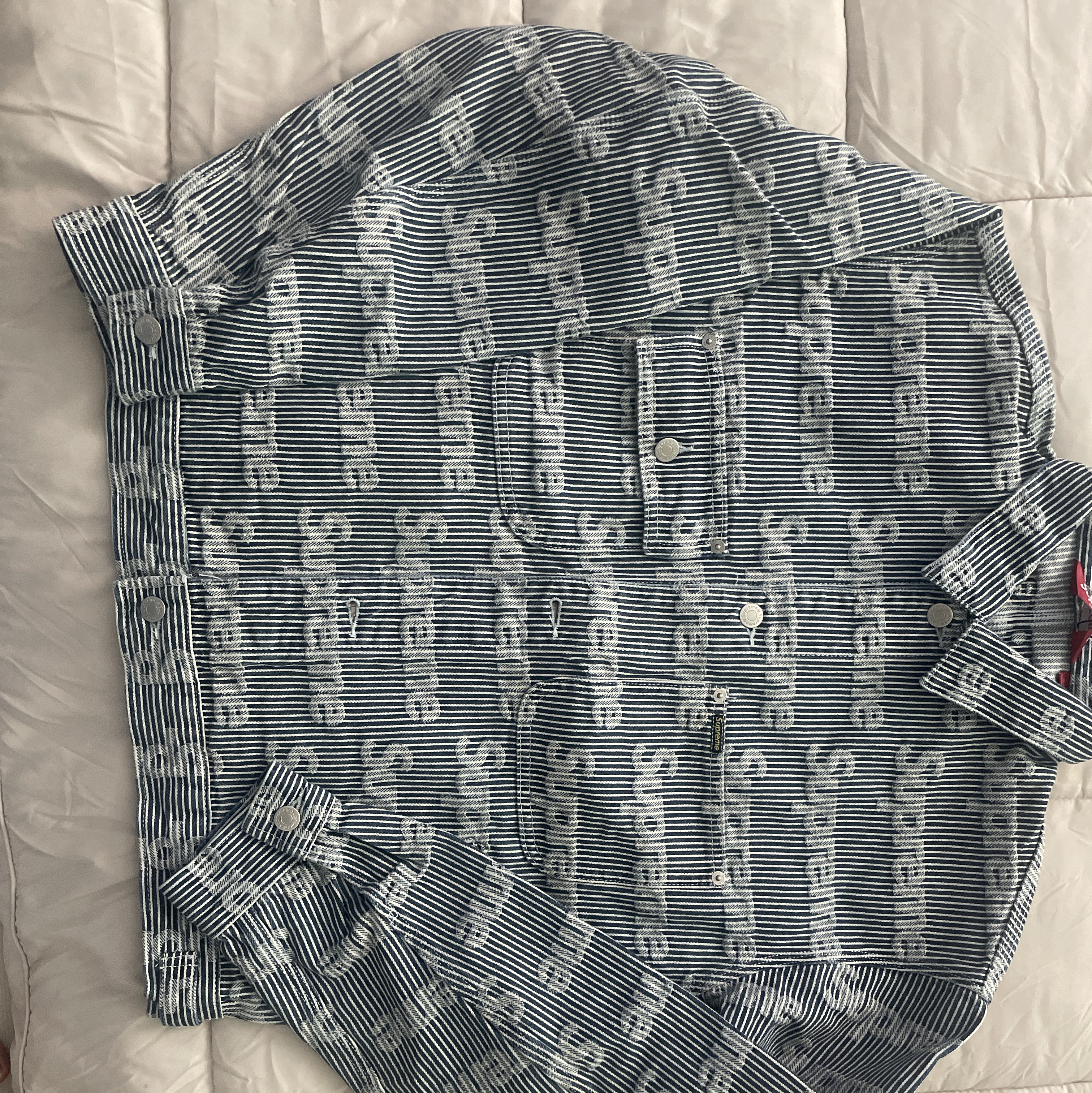Supreme Denim Chore Trucker Jacket Stripe - 24SS 착용 스타일