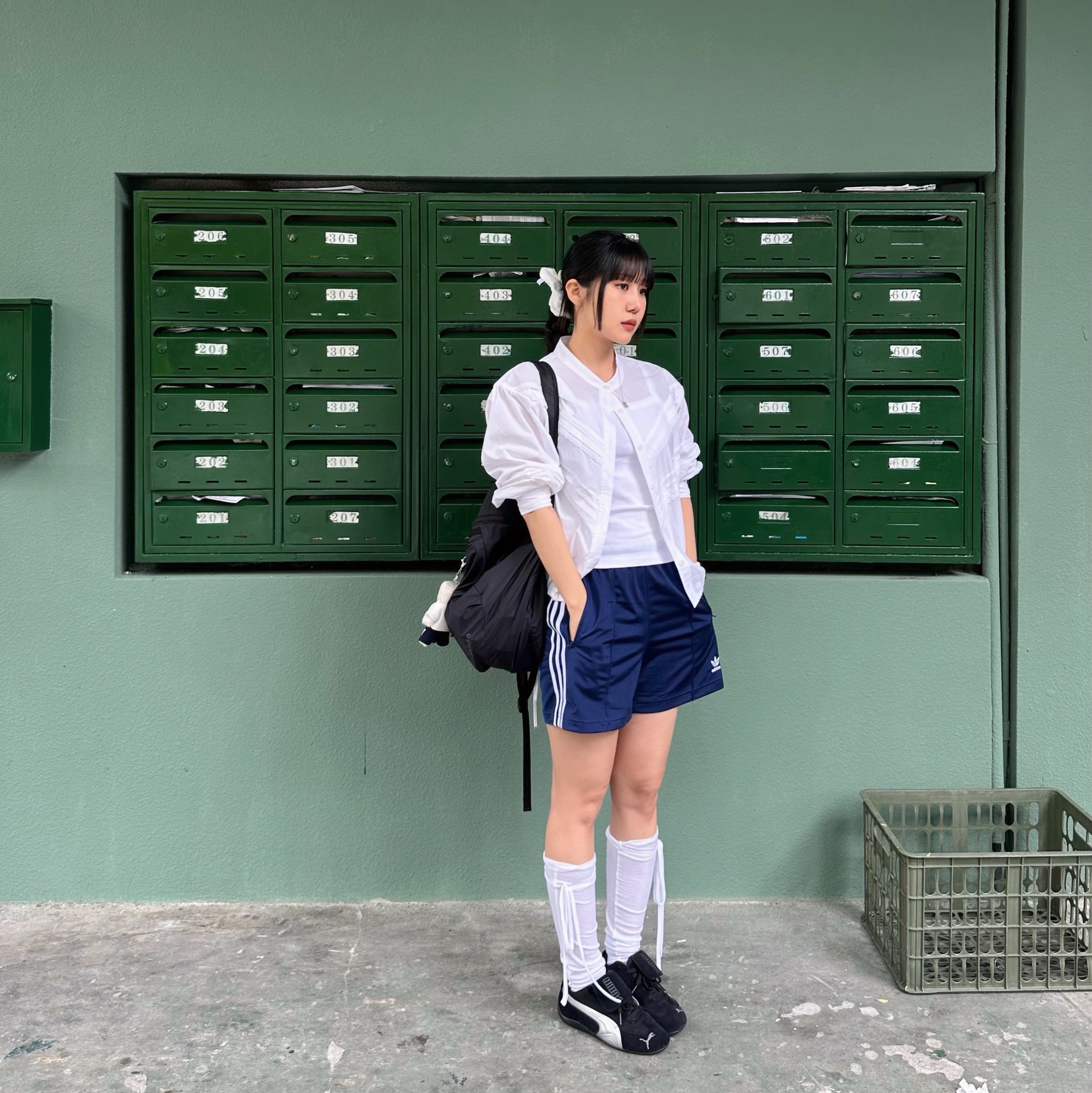 (W) Adidas Firebird Shorts Dark Blue - KR Sizing, Puma x Open Yy Speedcat Black Shadow Gray 착용 스타일