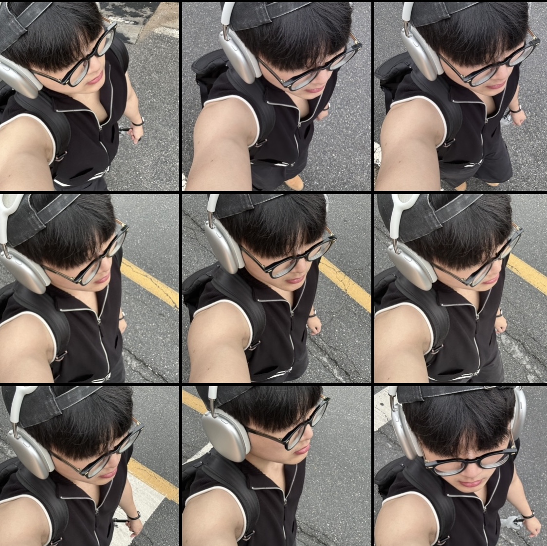 Apple AirPods Max Lightning Silver (Korean Ver.), (W) Matin Kim Spell Point Stripe Knit Vest Black 착용 스타일