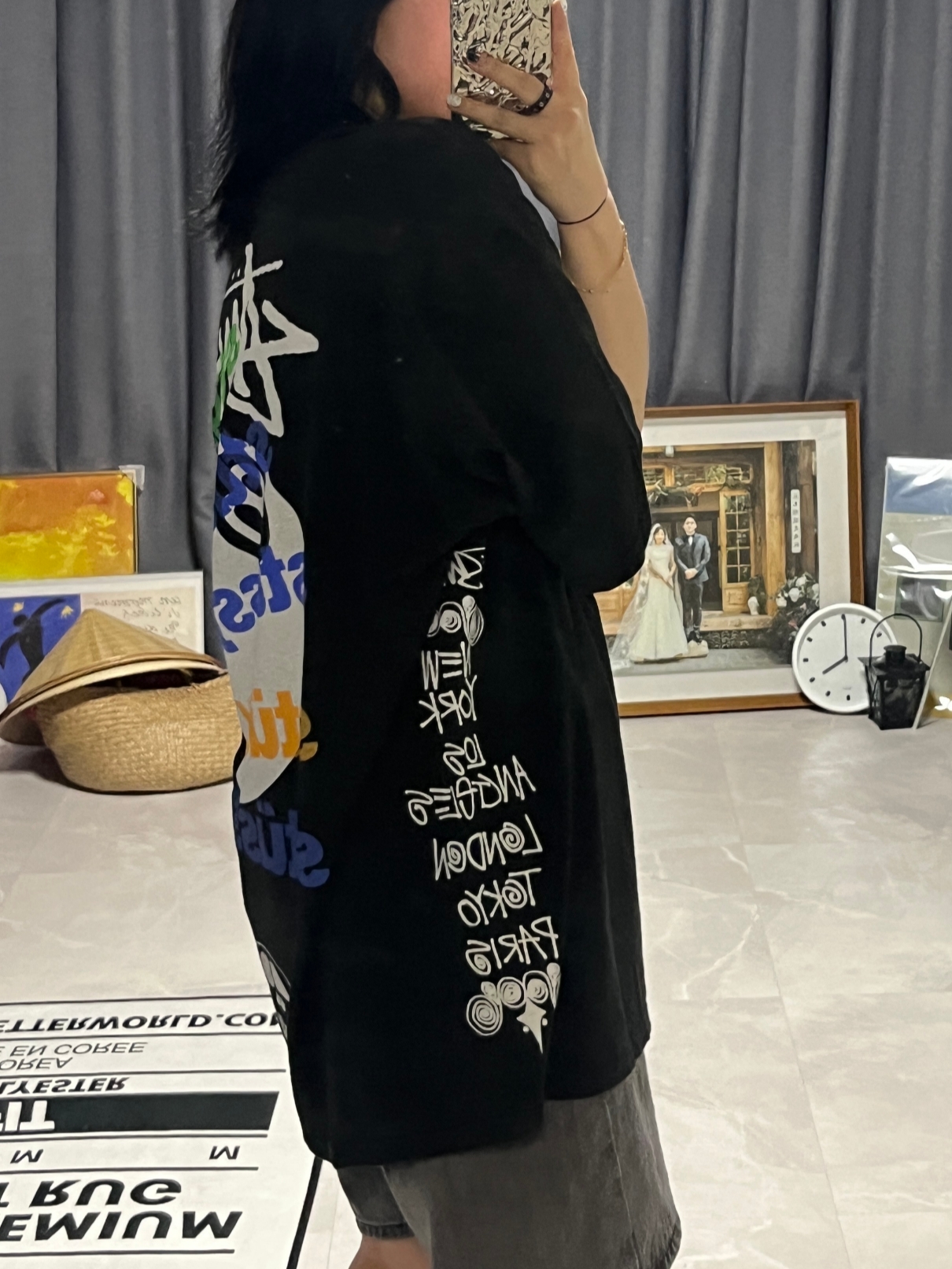 Stussy Test Strike Pigment Dyed T-Shirt Black 착용 스타일 - 2