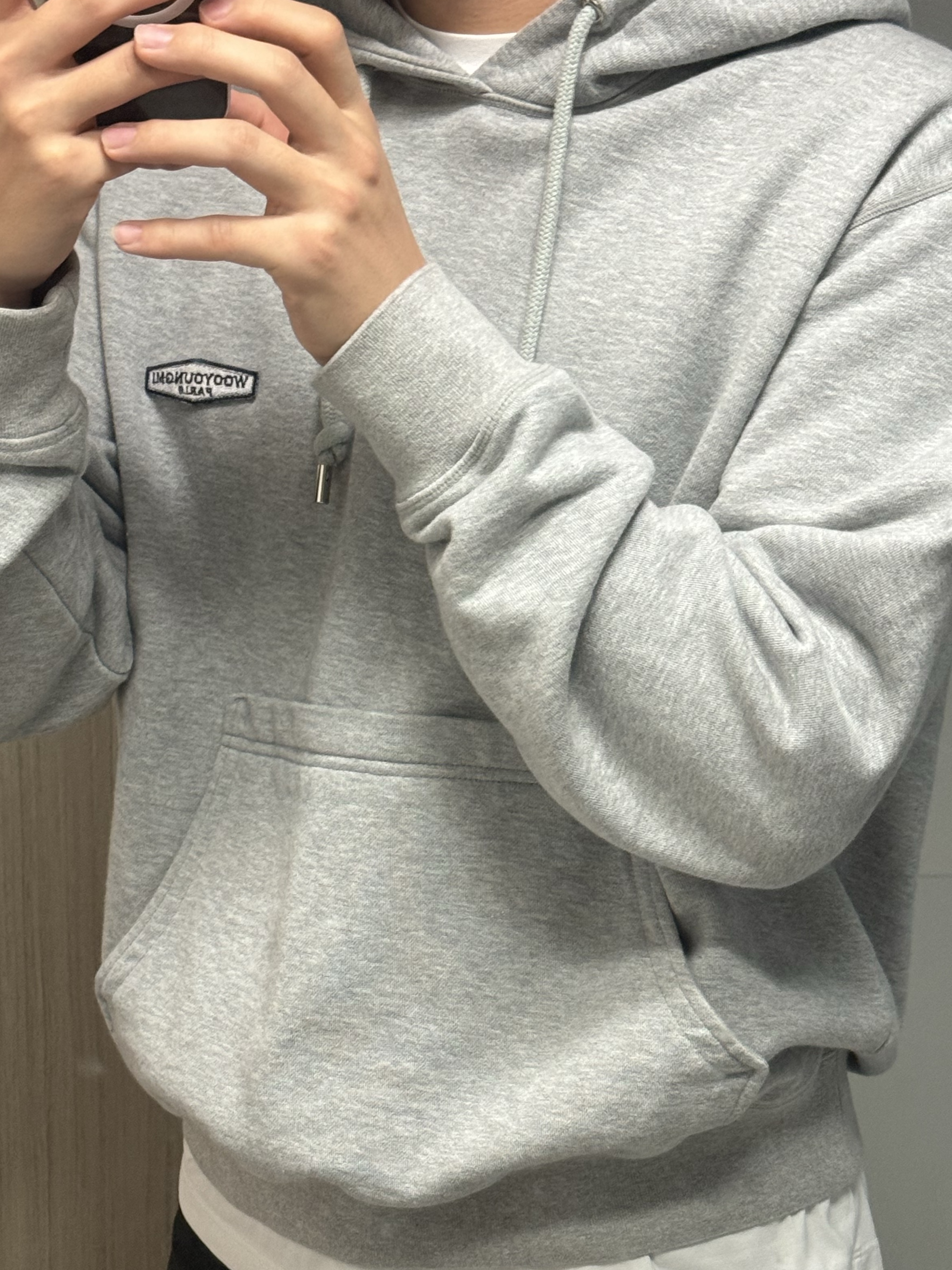 Wooyoungmi Back Logo Hoodie Grey - 23FW, Wooyoungmi Cotton Black Back Logo Hoodie Grey - 22FW 착용 스타일