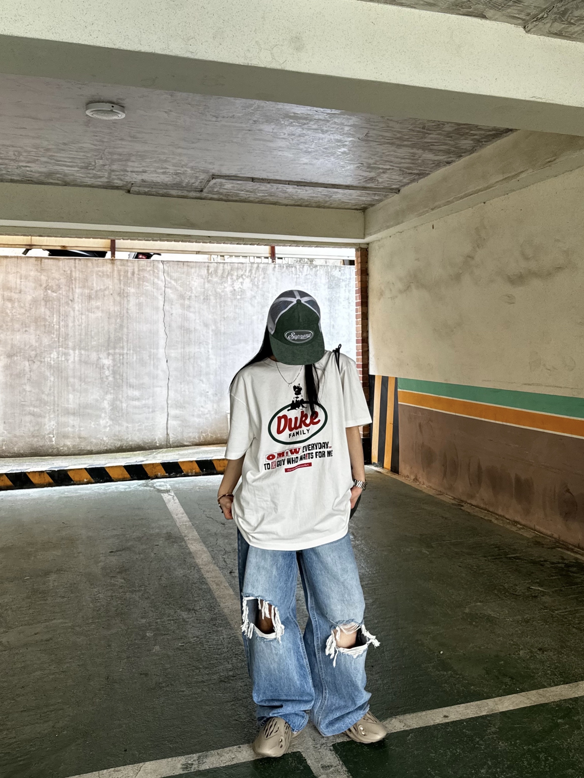 Supreme Terry Mesh Back 5-Panel Work Teal - 24SS, Adidas Yeezy Foam RNNR Stone Sage 착용 스타일 - 2